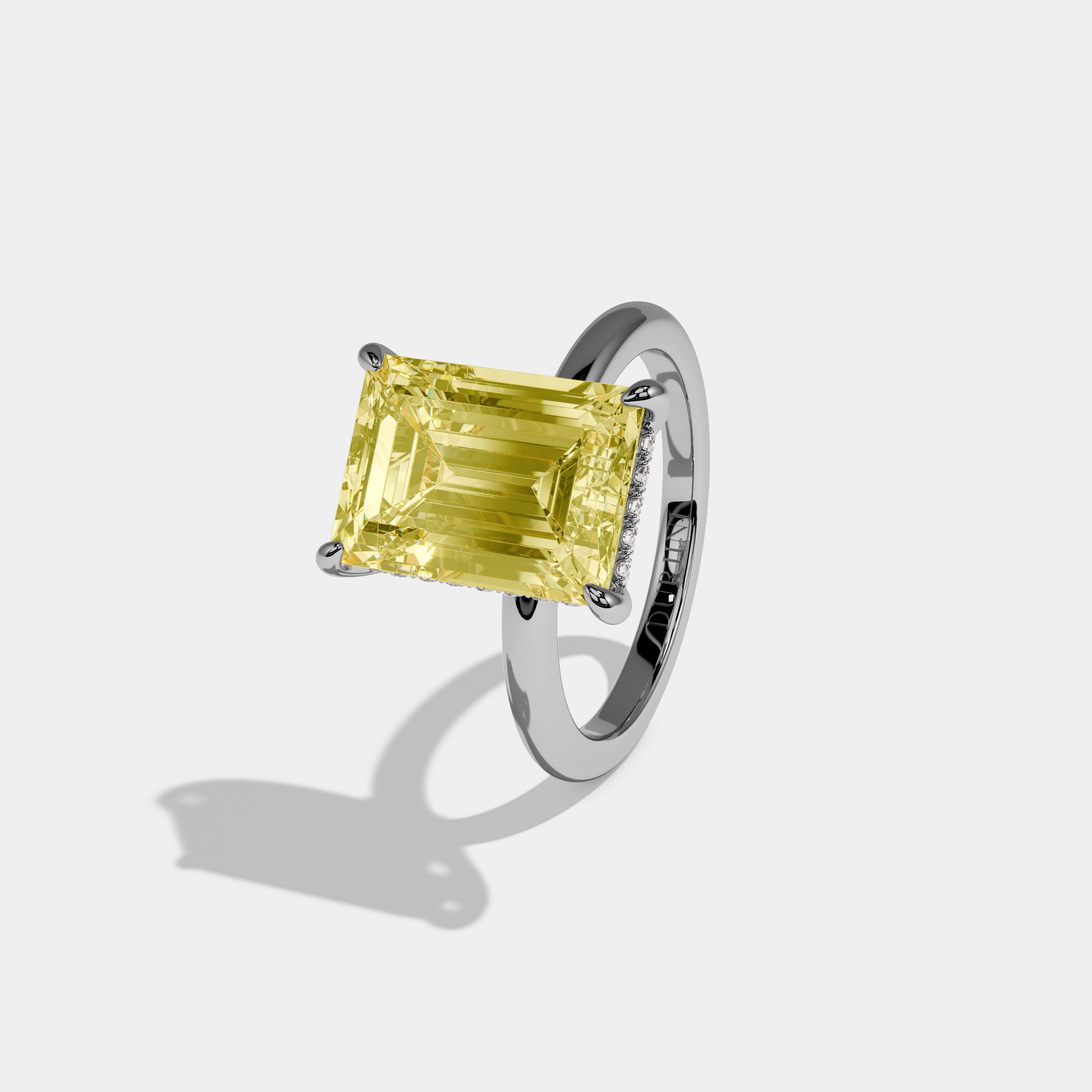 Millicent Fancy Yellow Emerald Cut Diamond Plain Band Engagement Ring 6.5ct 18K White Gold