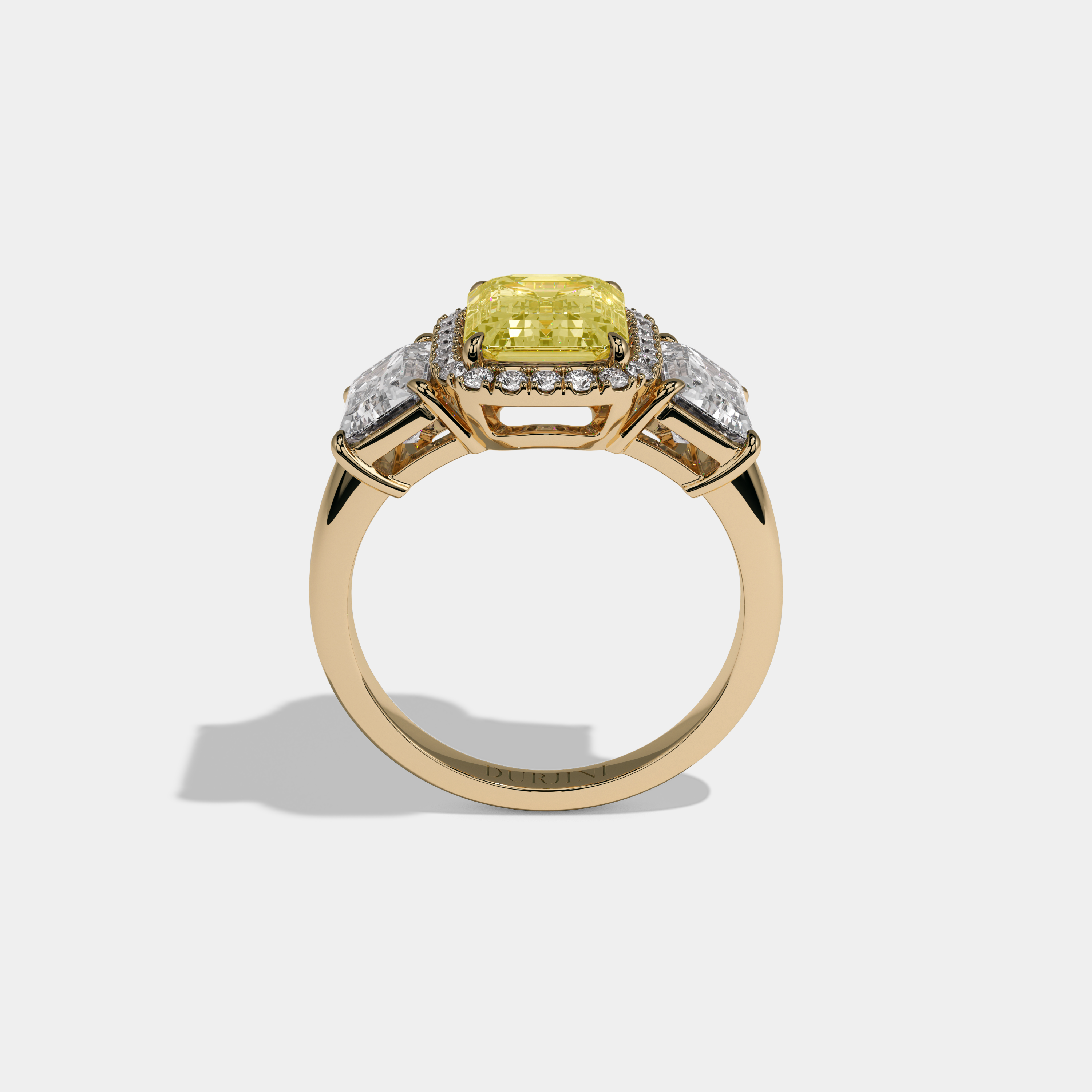 Victoria Fancy Yellow Emerald Cut Diamond Plain Band With Emerald Cut Sides Engagement Ring 8ct 18K Yellow Gold