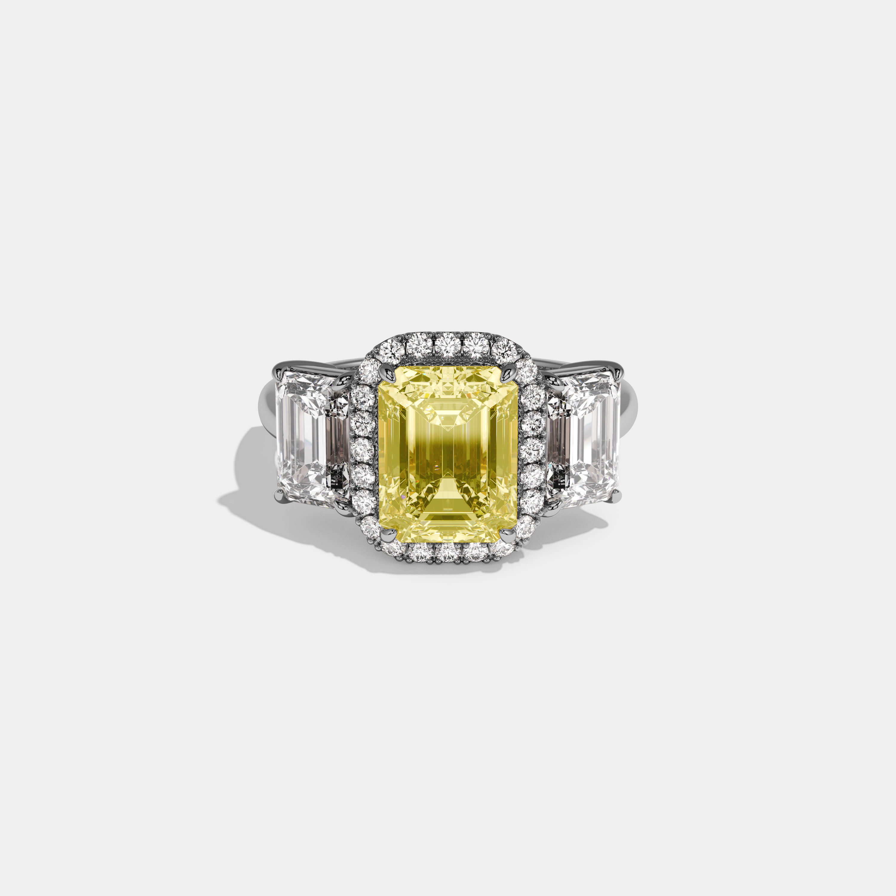 Isadora Fancy Yellow Emerald Cut Diamond Plain Band With Emerald Cut Sides Engagement Ring 8ct 18K White Gold