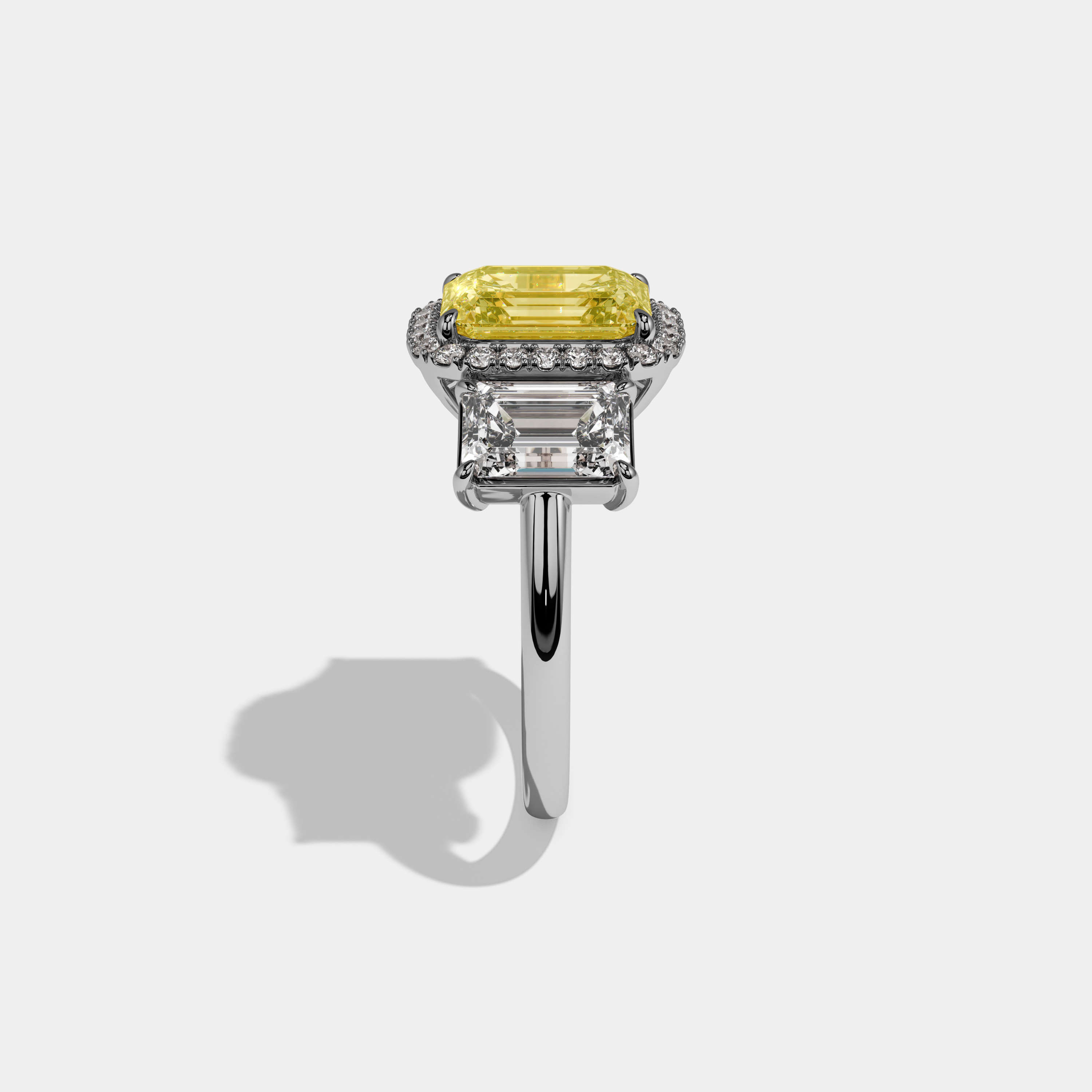 Isadora Fancy Yellow Emerald Cut Diamond Plain Band With Emerald Cut Sides Engagement Ring 8ct 18K White Gold