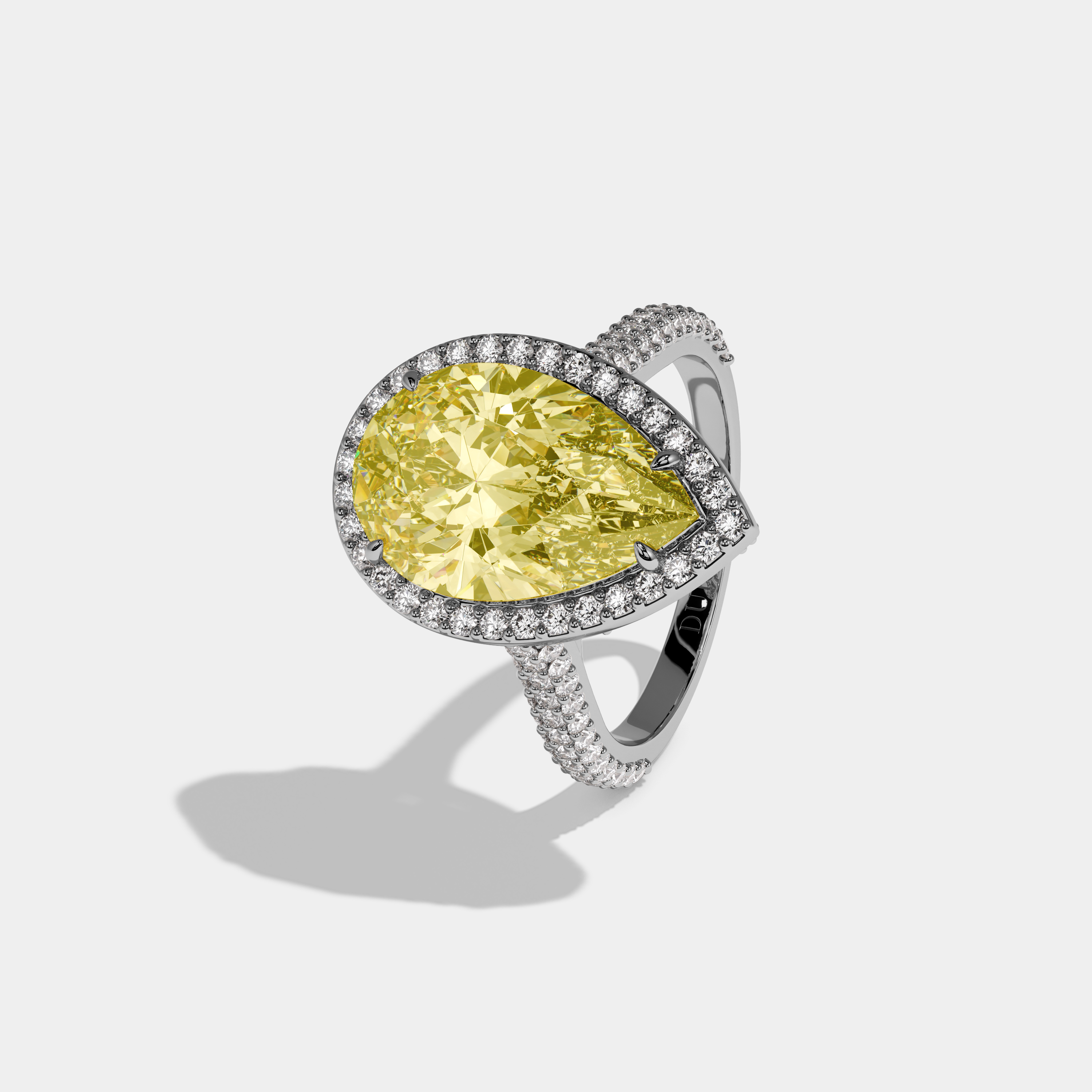 Celia Fancy Yellow Pear Cut Diamond Band Engagement Ring 8ct 18k White Gold