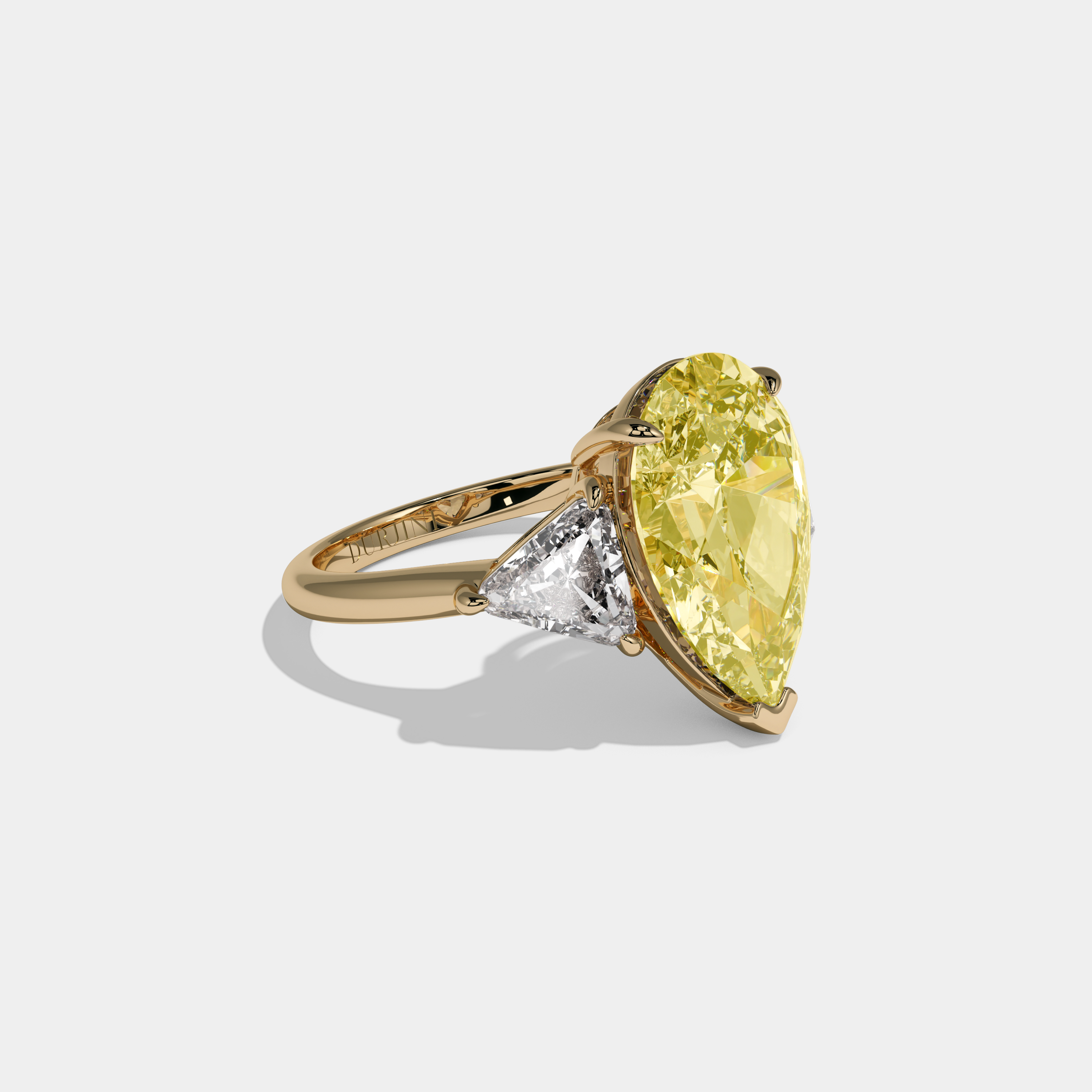 Victoria Fancy Yellow Pear Cut Diamond Plain Band With Triangle Cut Sides Engagement Ring 8ct 18K Yellow Gold