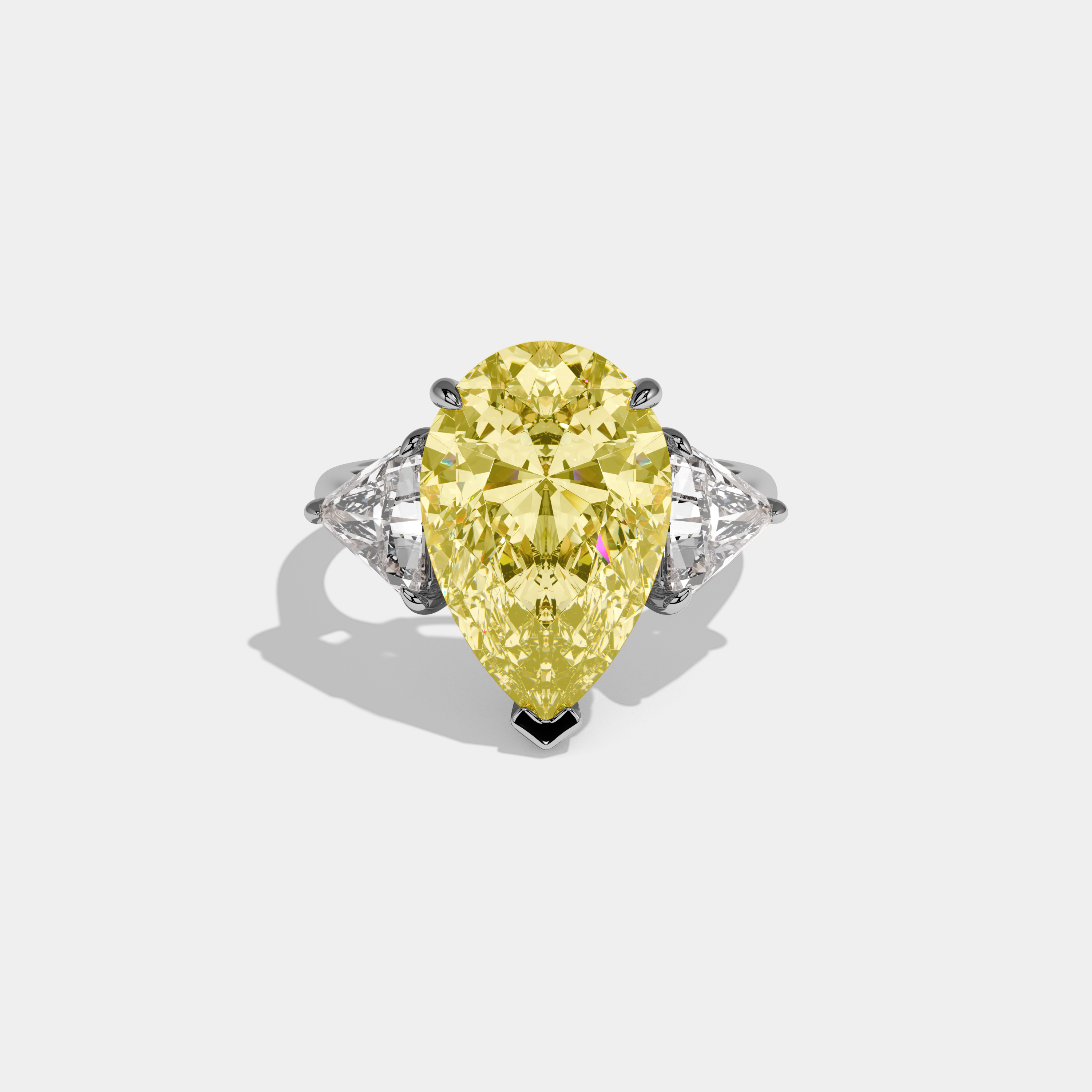 Annabel Fancy Yellow Pear Cut Diamond Plain Band With Triangle Cut Sides Engagement Ring 8ct 18K White Gold