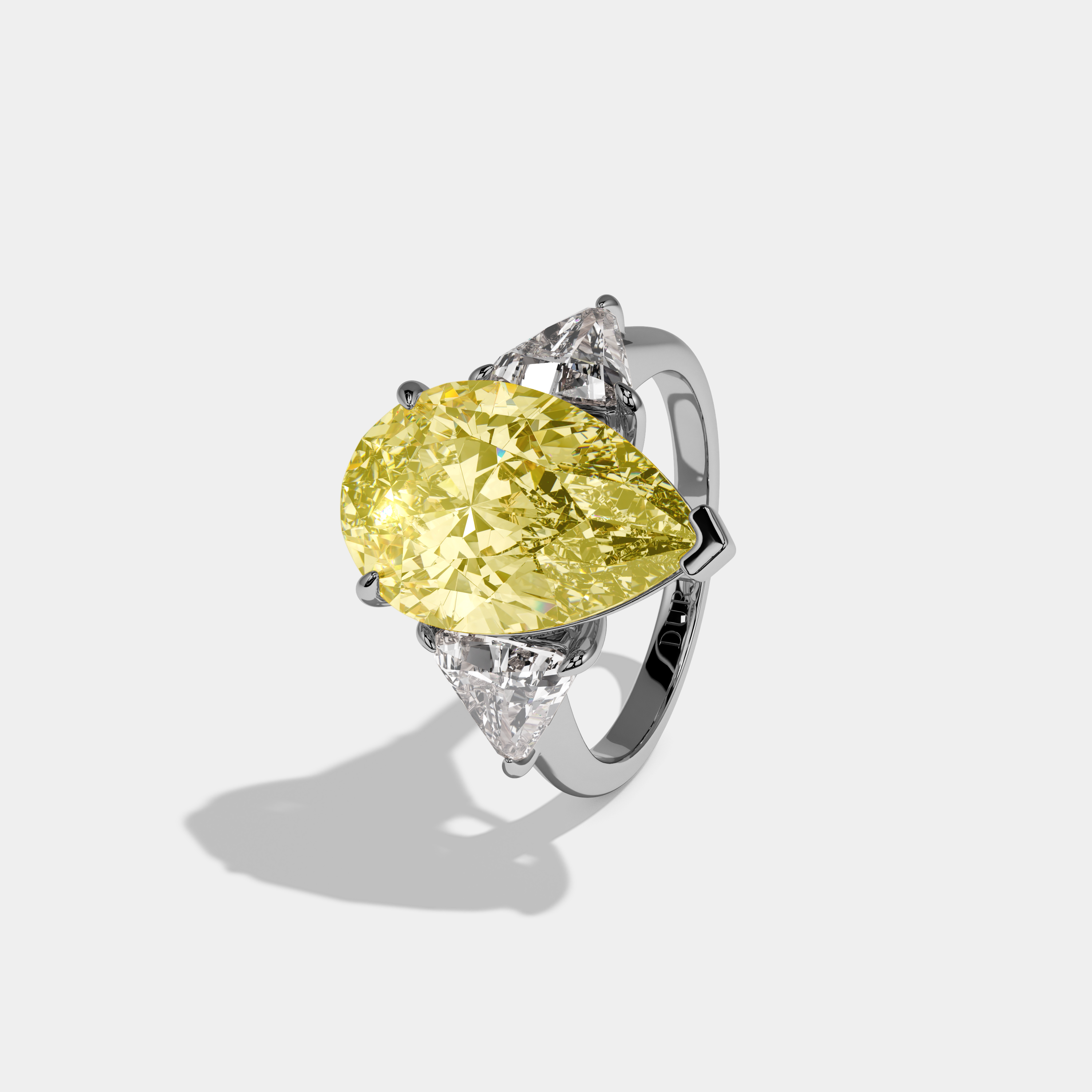 Annabel Fancy Yellow Pear Cut Diamond Plain Band With Triangle Cut Sides Engagement Ring 8ct 18K White Gold