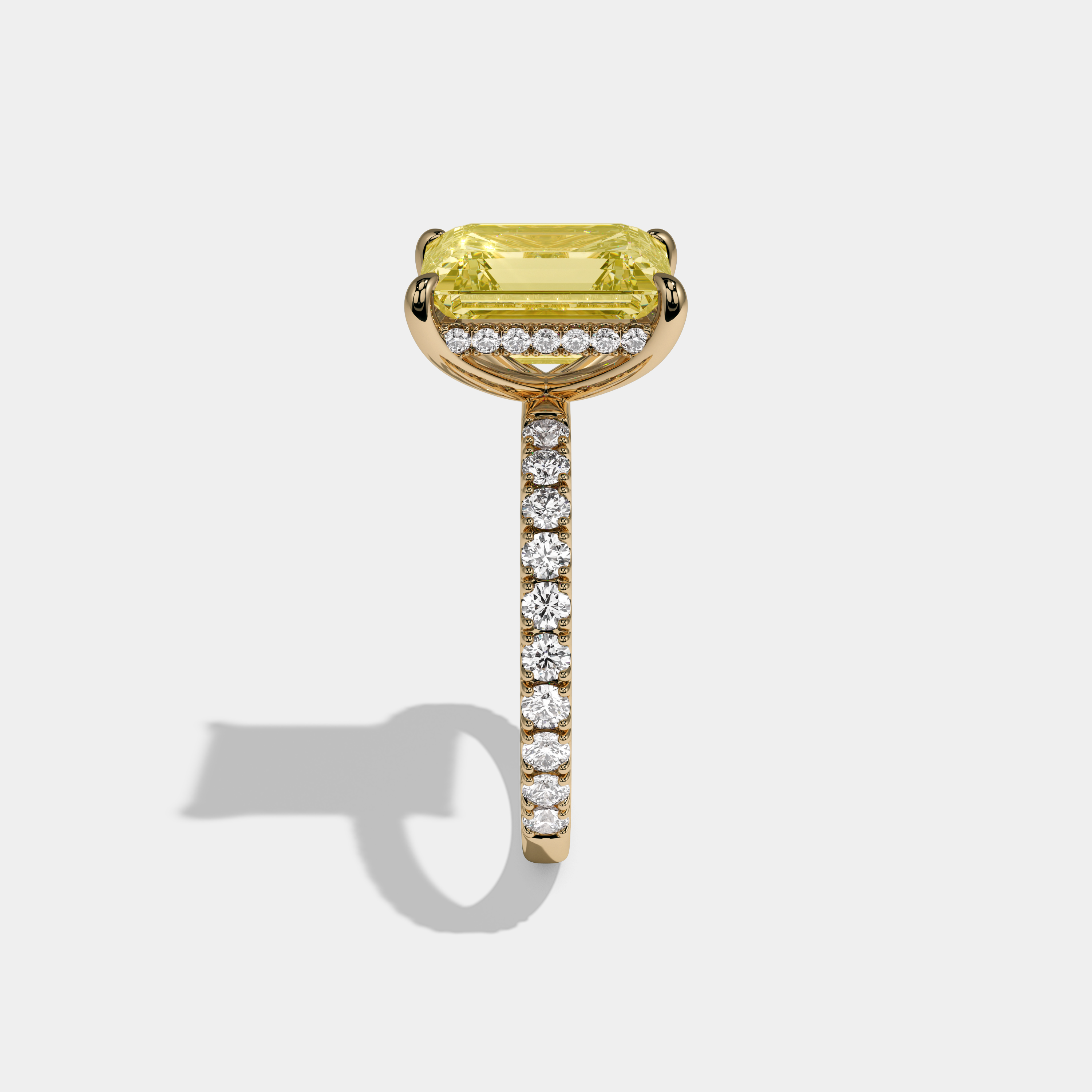 Victoria Fancy Yellow Emerald Cut Diamond Band Engagement Ring 7ct 18K Yellow Gold