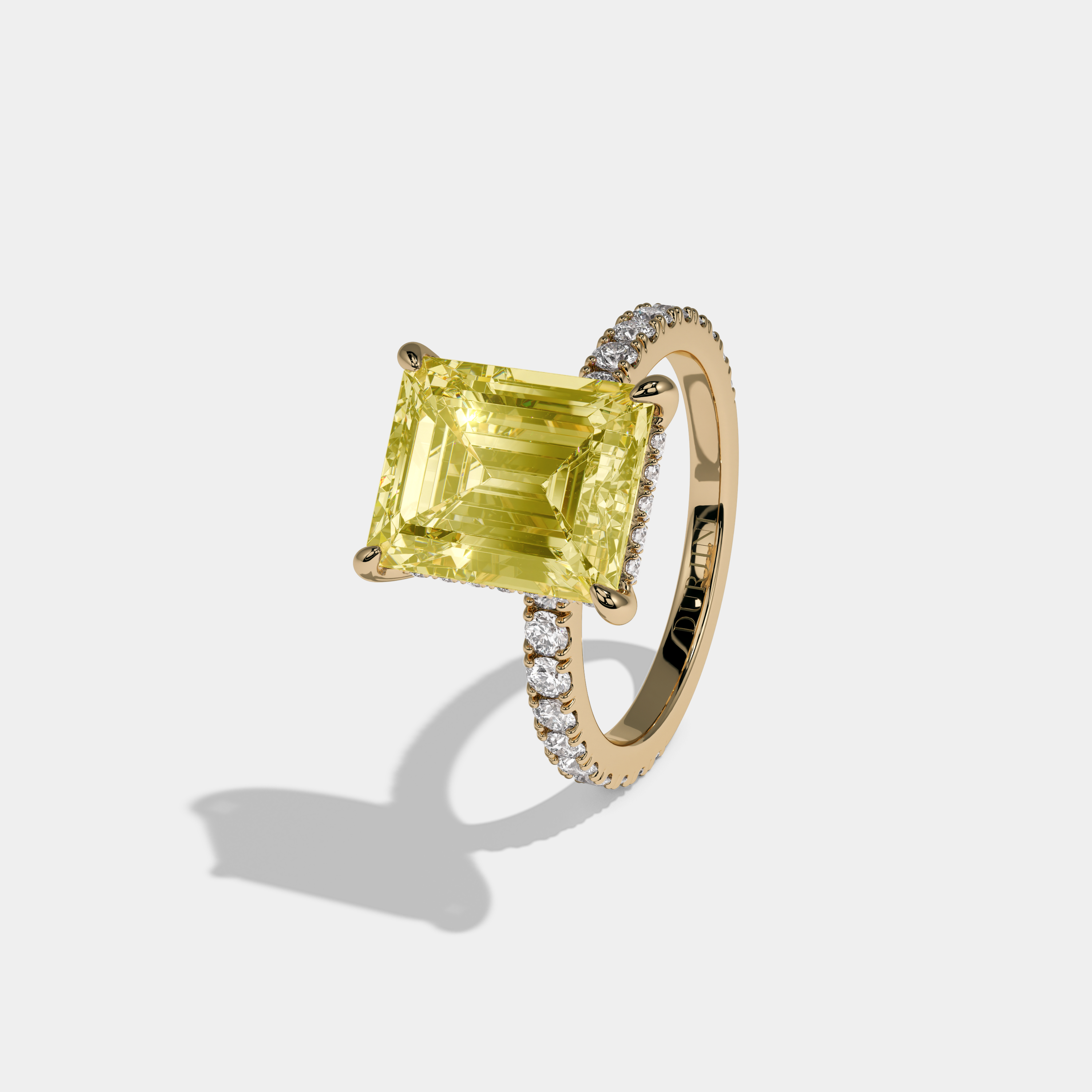 Victoria Fancy Yellow Emerald Cut Diamond Band Engagement Ring 7ct 18K Yellow Gold