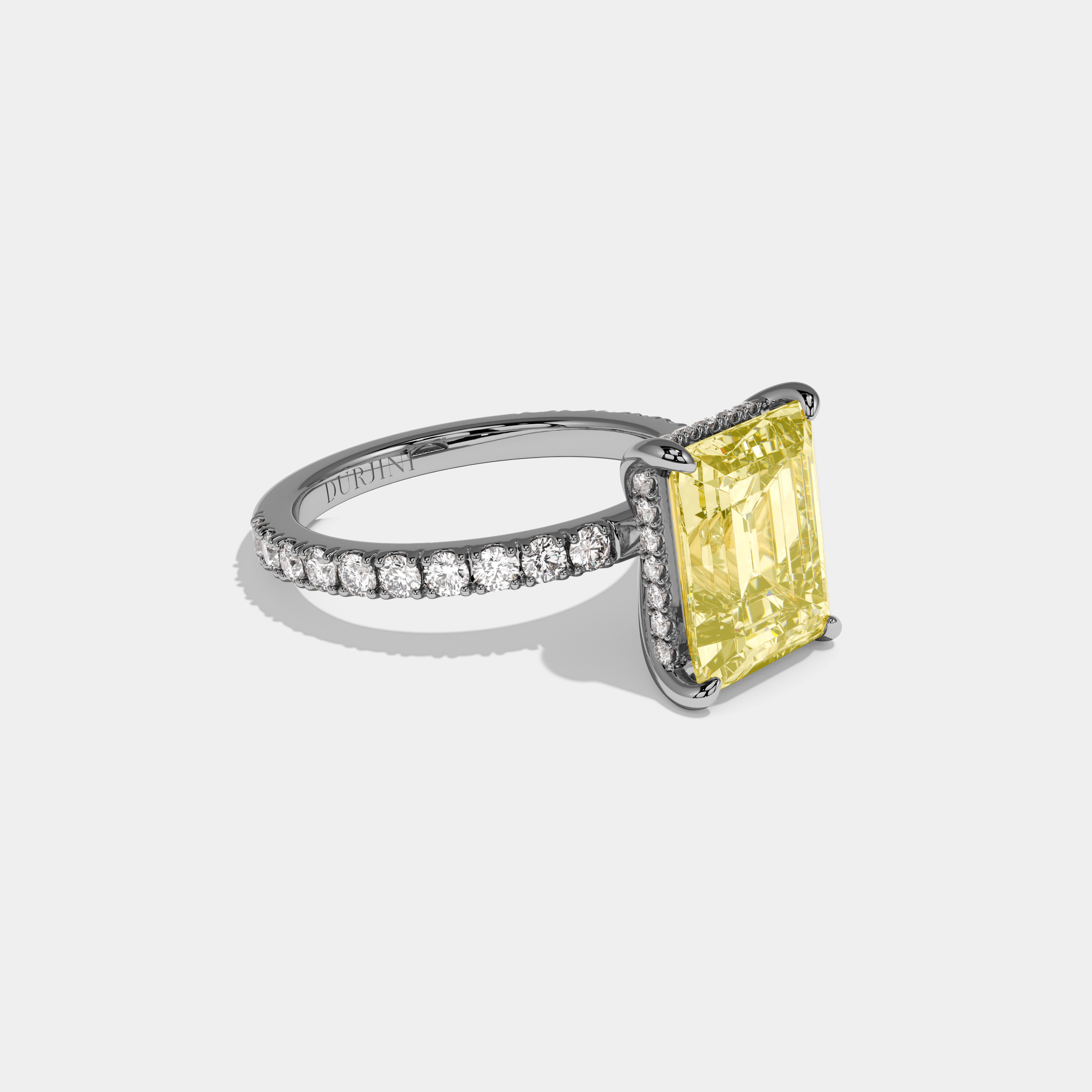 Matilda Fancy Yellow Emerald Cut Diamond Band Engagement Ring 7ct 18K White Gold