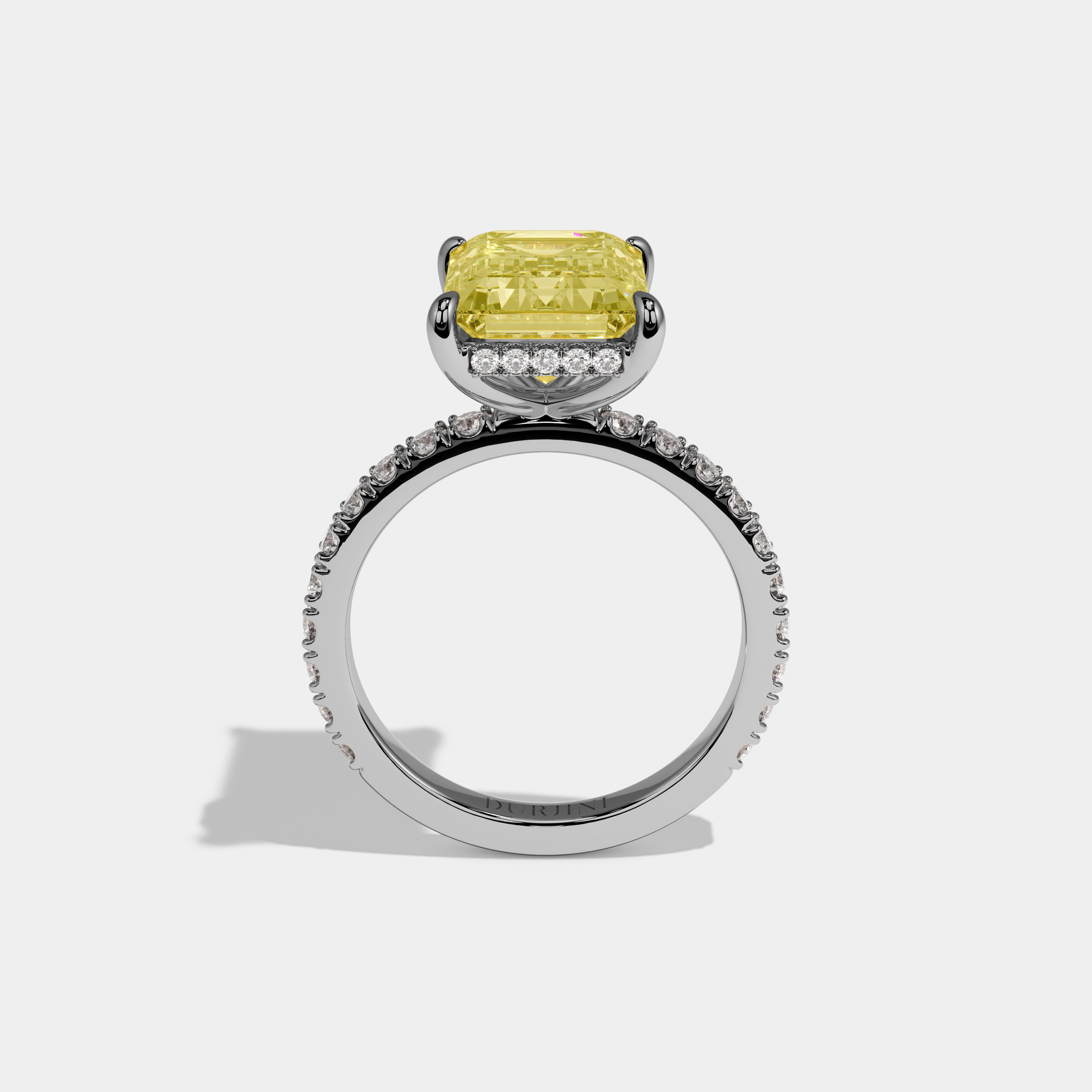 Matilda Fancy Yellow Emerald Cut Diamond Band Engagement Ring 7ct 18K White Gold