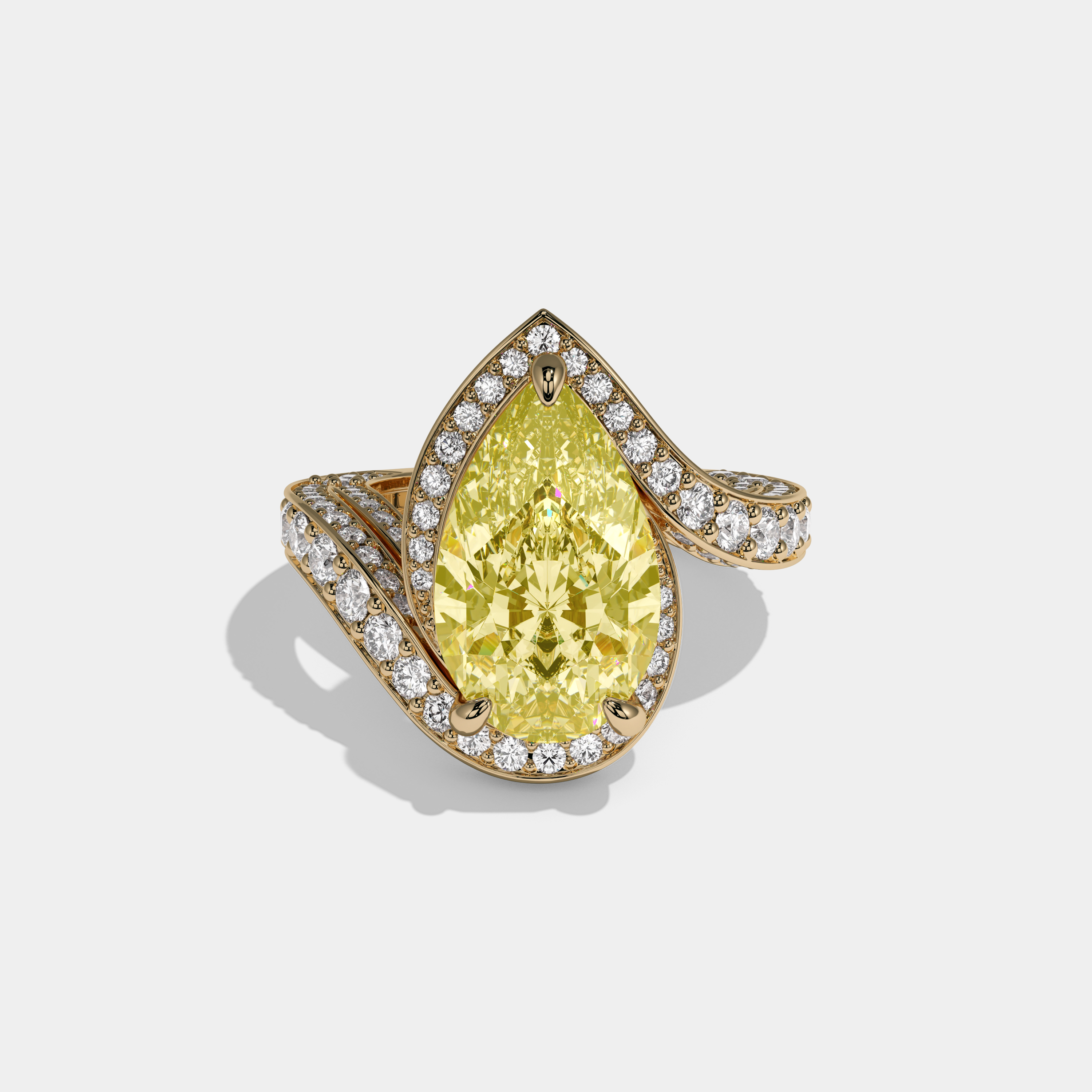 Victoria Fancy Yellow Pear Cut Diamond Band Engagement Ring 8ct 18K Yellow Gold