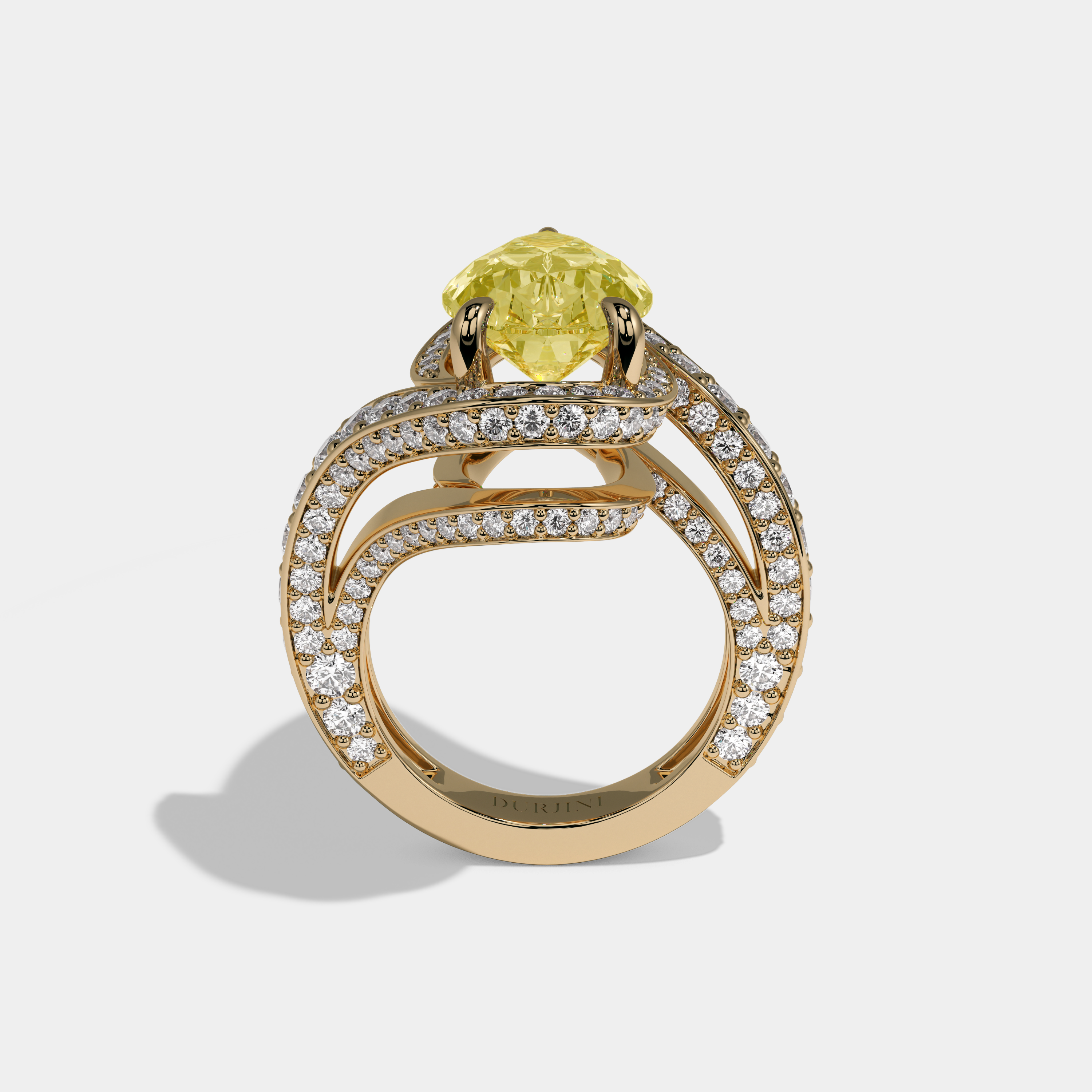 Victoria Fancy Yellow Pear Cut Diamond Band Engagement Ring 8ct 18K Yellow Gold
