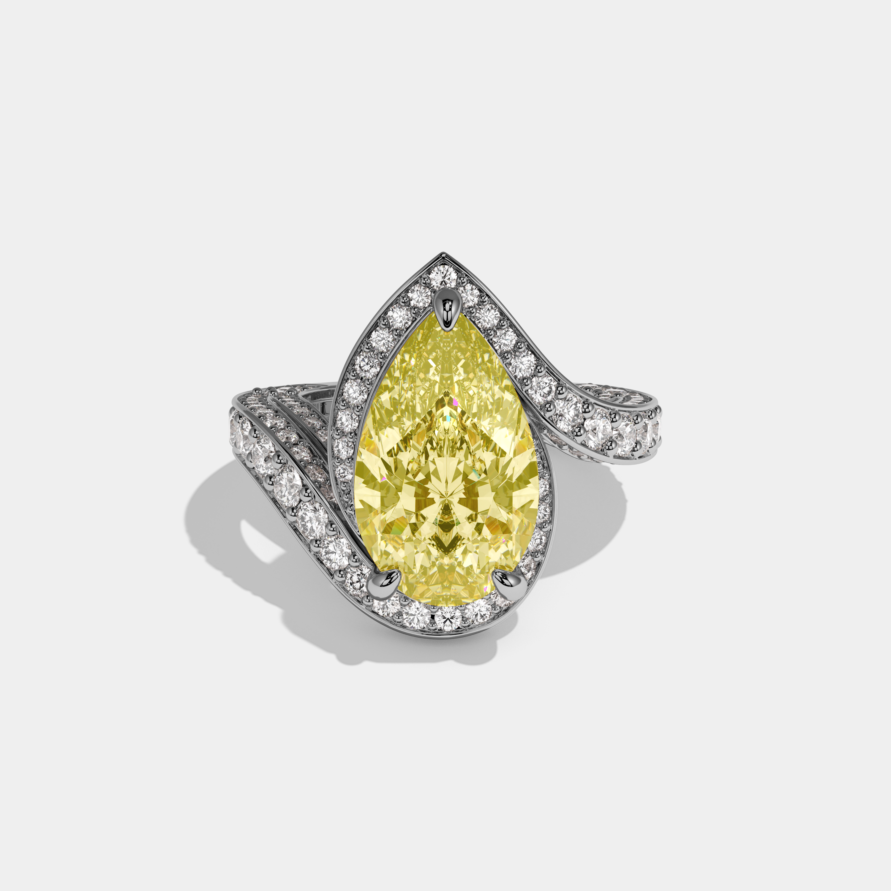 Louisa Fancy Yellow Pear Cut Diamond Band Engagement Ring 8ct 18K White Gold