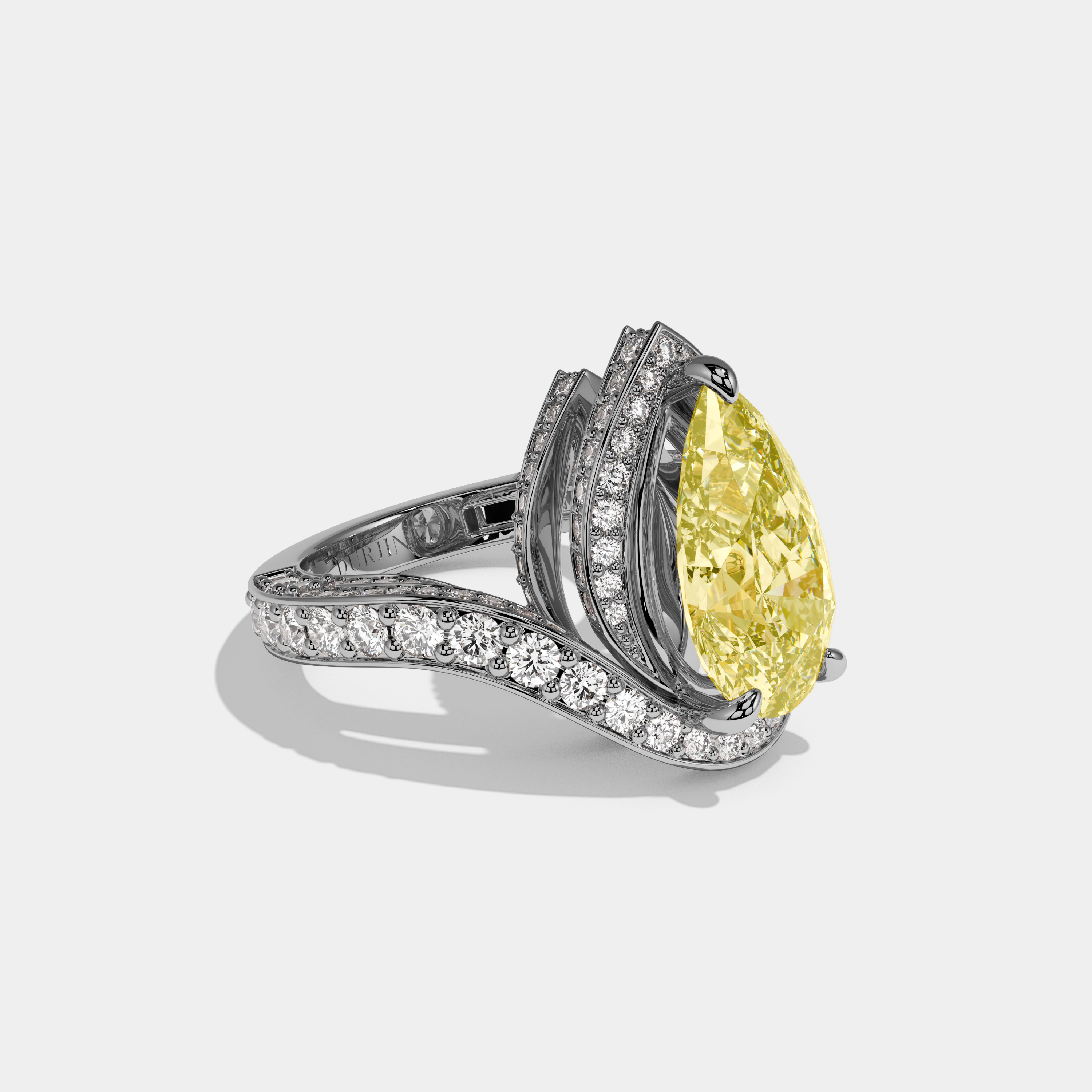 Louisa Fancy Yellow Pear Cut Diamond Band Engagement Ring 8ct 18K White Gold