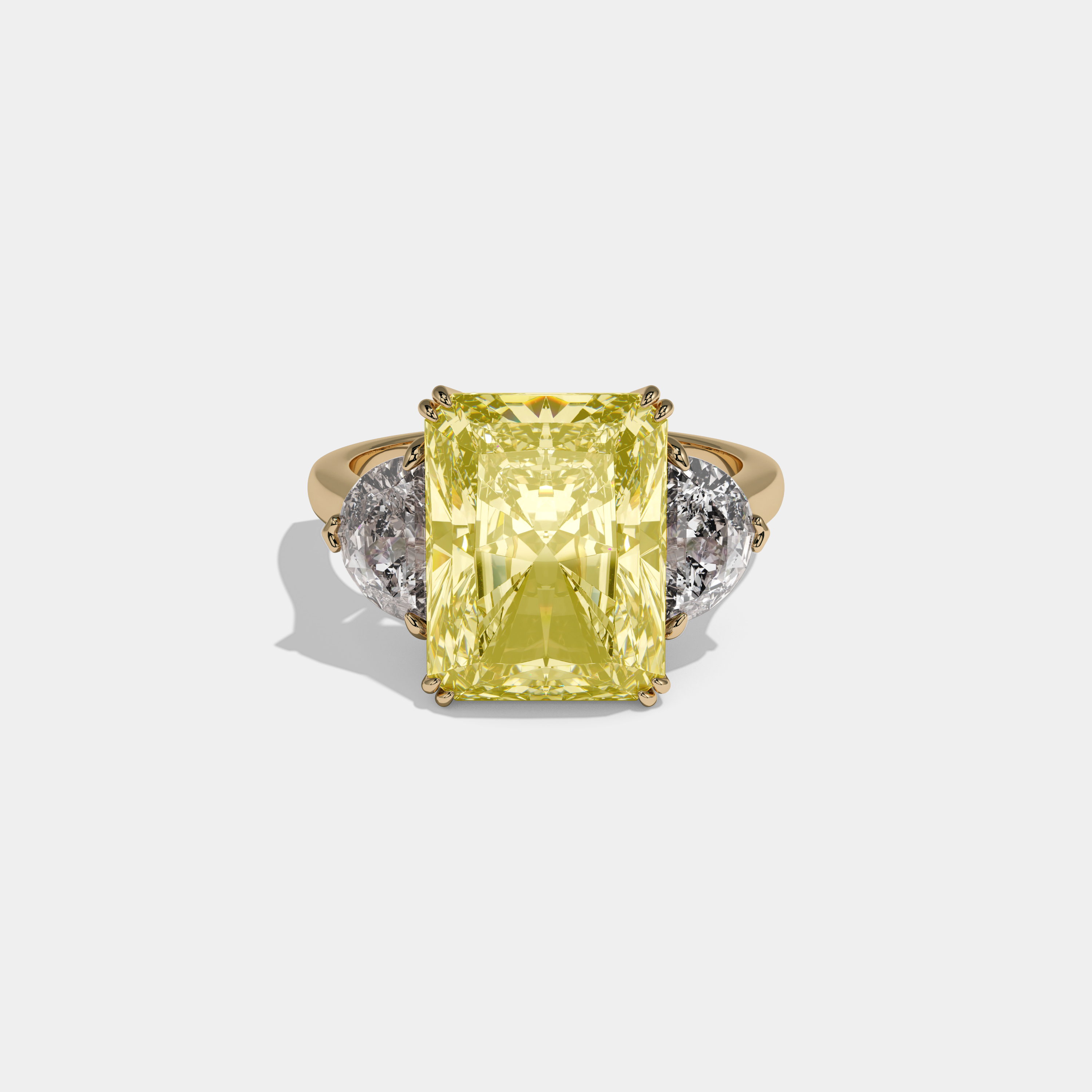 Victoria Fancy Yellow Radiant Cut Diamond Plain Band With Half Moon Sides Engagement Ring 8ct 18K Yellow Gold