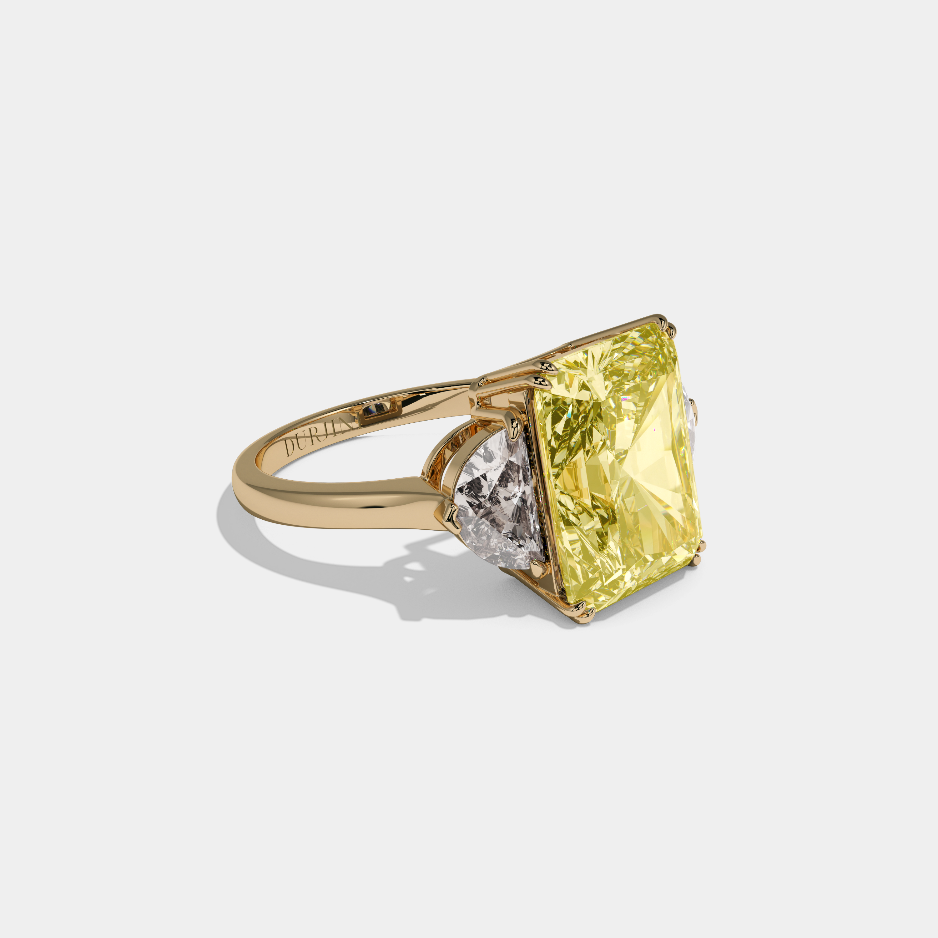 Victoria Fancy Yellow Radiant Cut Diamond Plain Band With Half Moon Sides Engagement Ring 8ct 18K Yellow Gold