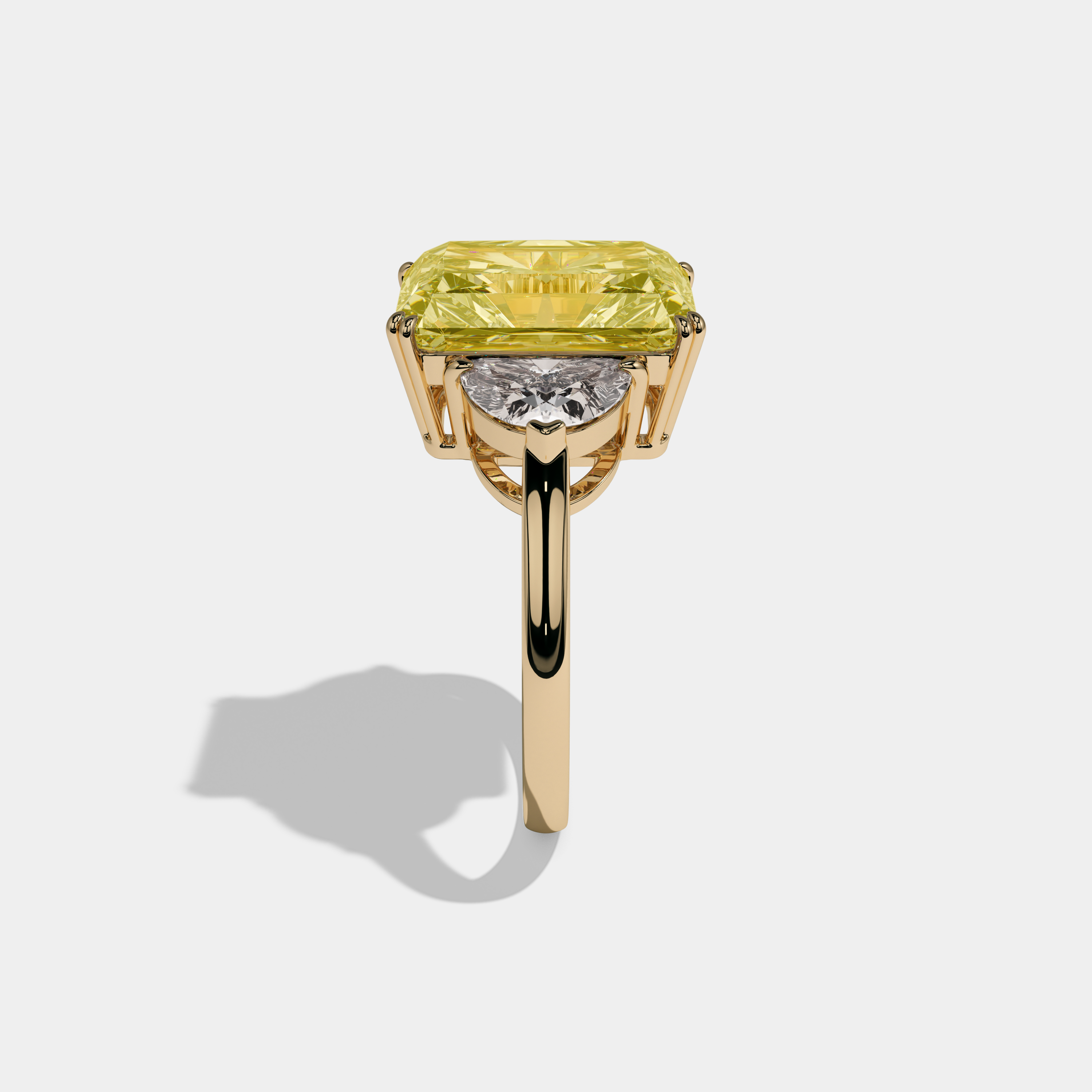 Victoria Fancy Yellow Radiant Cut Diamond Plain Band With Half Moon Sides Engagement Ring 8ct 18K Yellow Gold