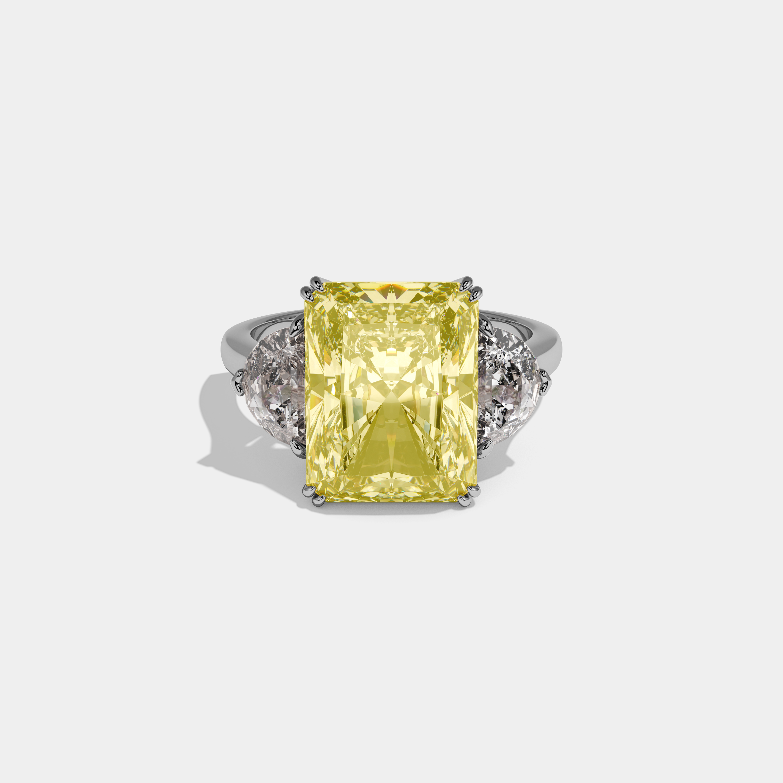 Eliza Fancy Yellow Radiant Cut Diamond Plain Band With Half Moon Sides Engagement Ring 8ct 18K White Gold