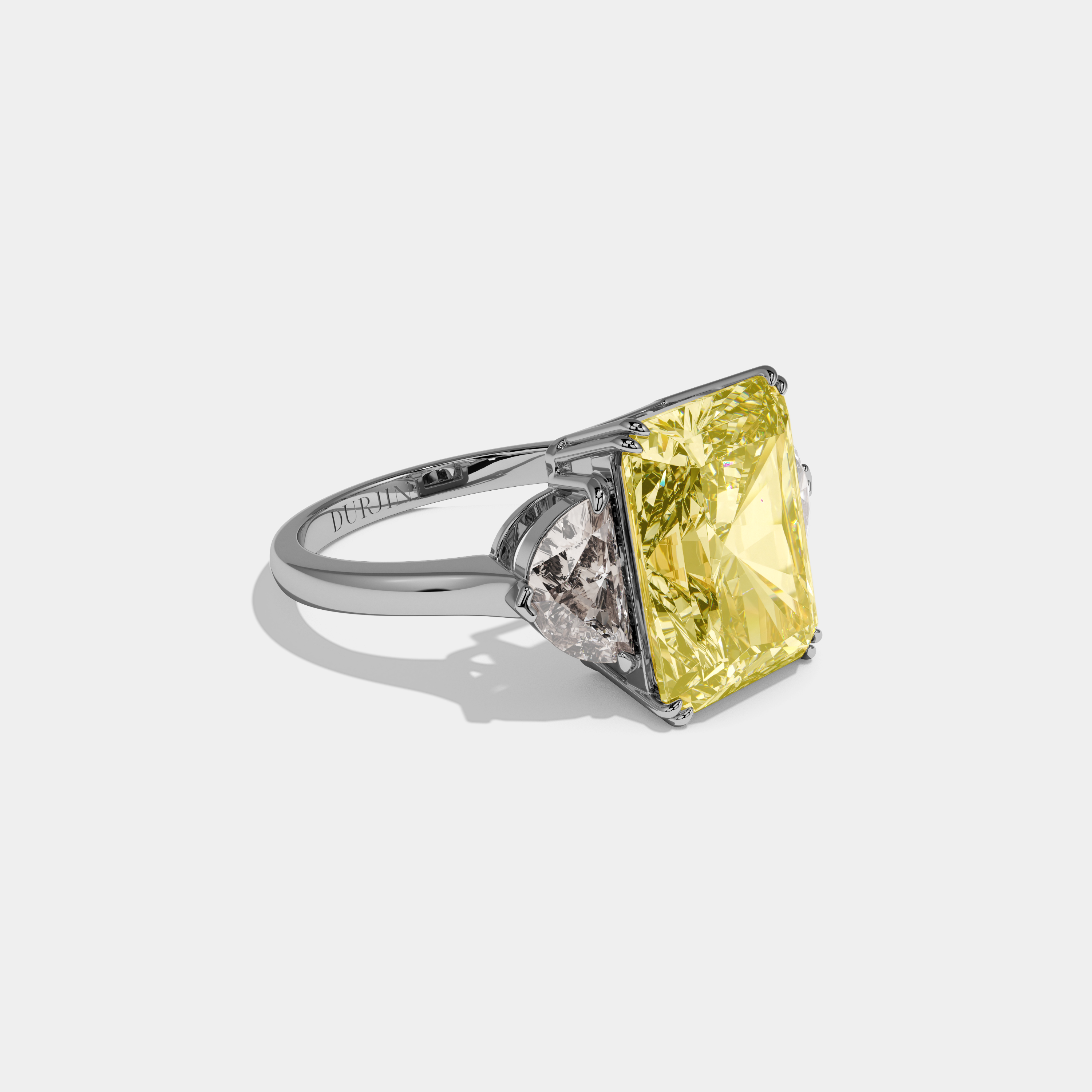Eliza Fancy Yellow Radiant Cut Diamond Plain Band With Half Moon Sides Engagement Ring 8ct 18K White Gold