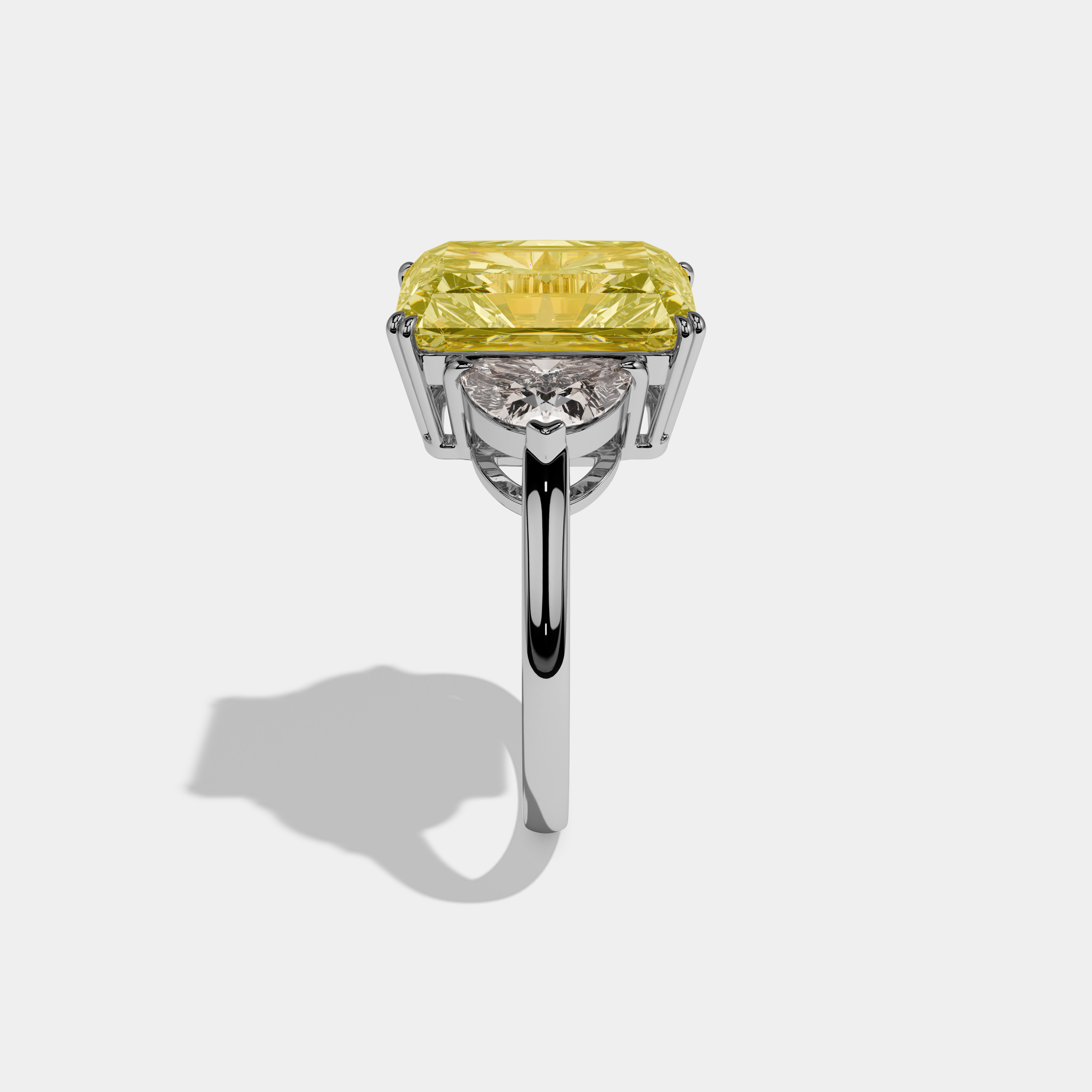 Eliza Fancy Yellow Radiant Cut Diamond Plain Band With Half Moon Sides Engagement Ring 8ct 18K White Gold