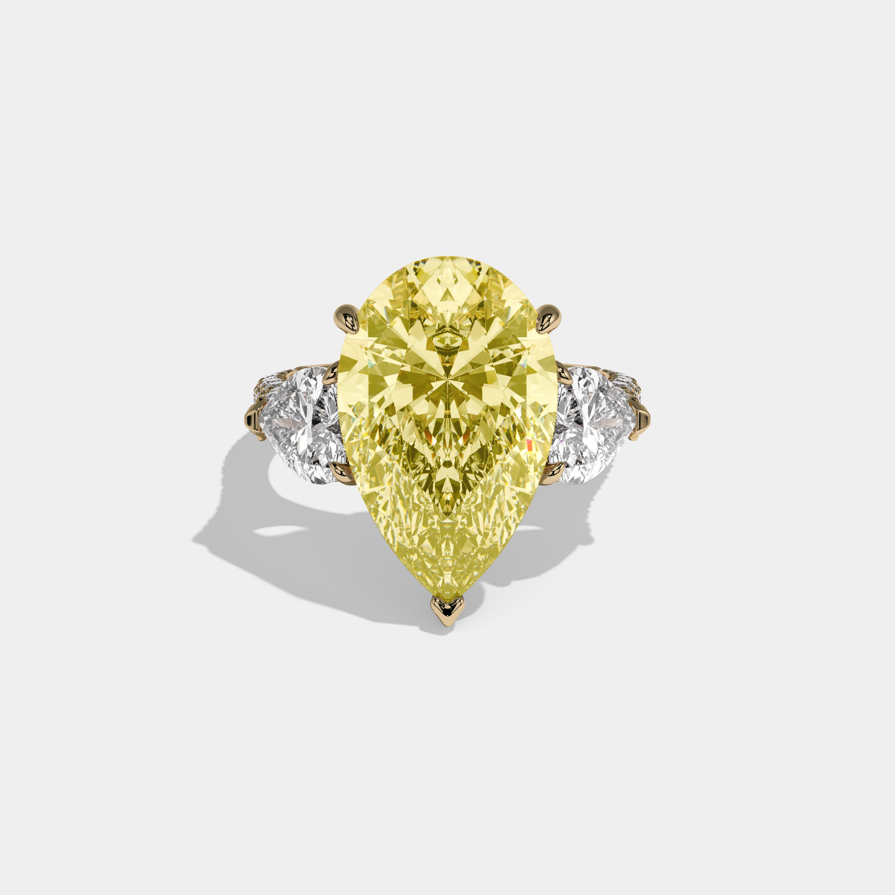 Victoria Fancy Yellow Pear Cut Diamond Band With Heart Cut Sides Engagement Ring 9ct 18K Yellow Gold