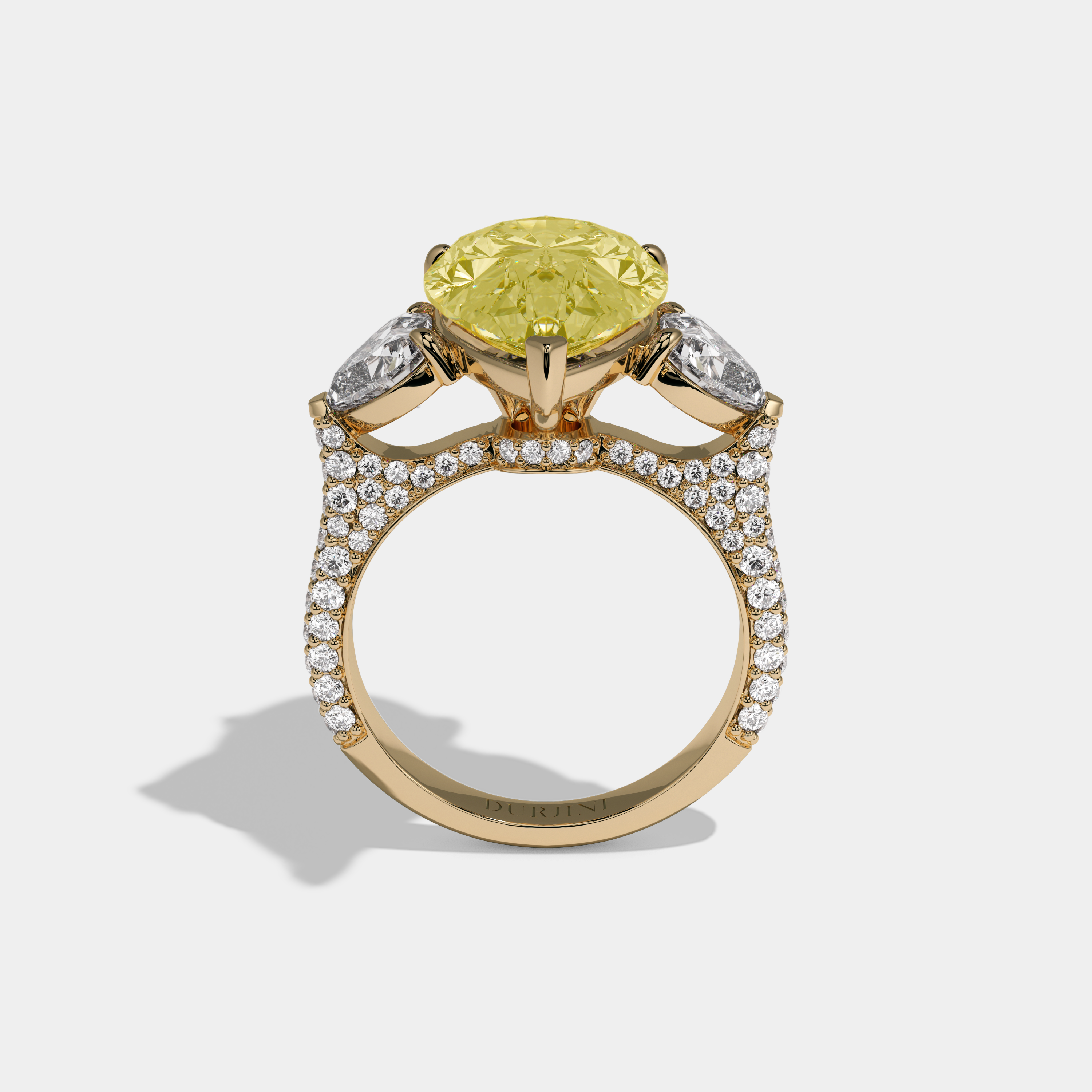 Victoria Fancy Yellow Pear Cut Diamond Band With Heart Cut Sides Engagement Ring 9ct 18K Yellow Gold