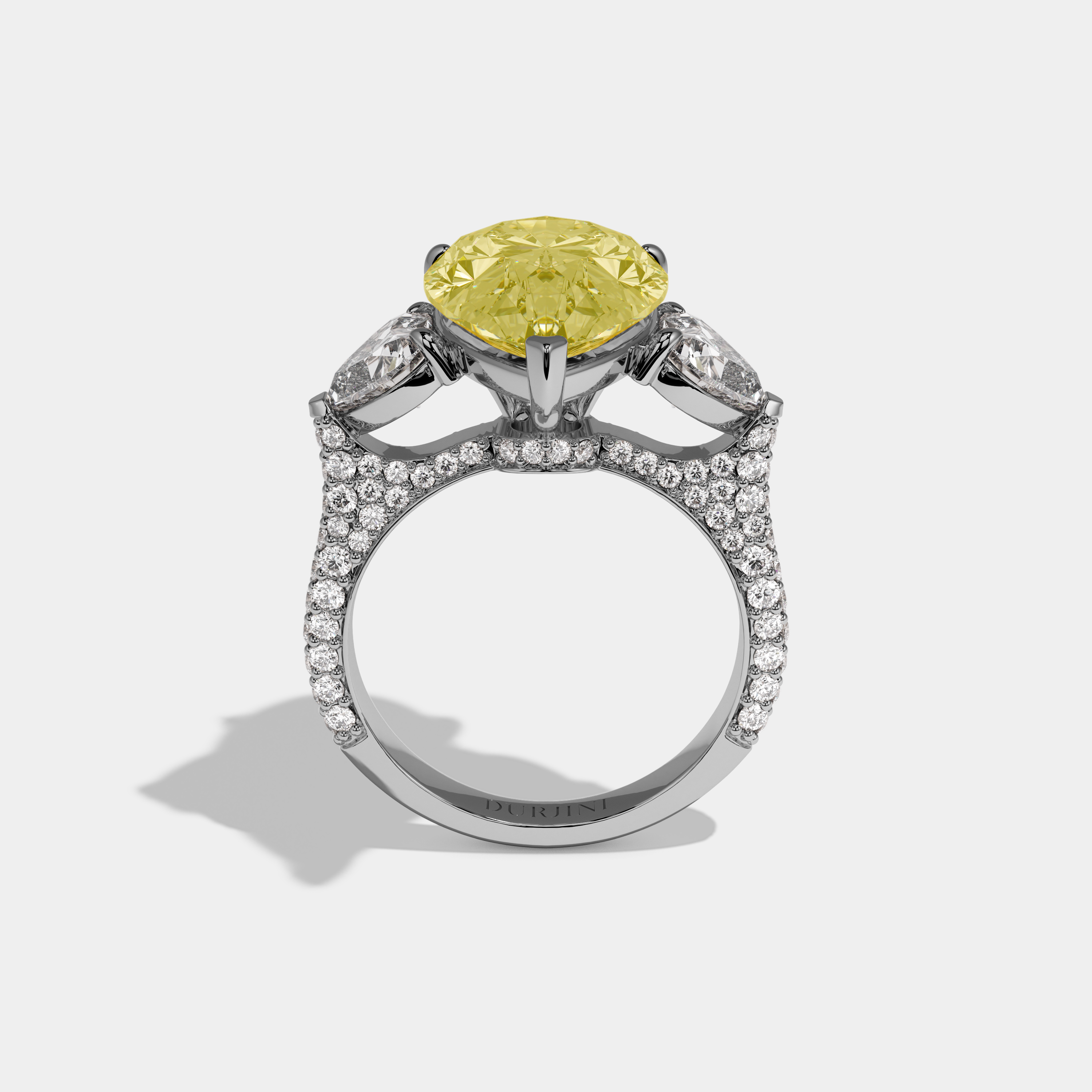 Susannah Fancy Yellow Pear Cut Diamond Band With Heart Cut Sides Engagement Ring 9ct 18k White Gold