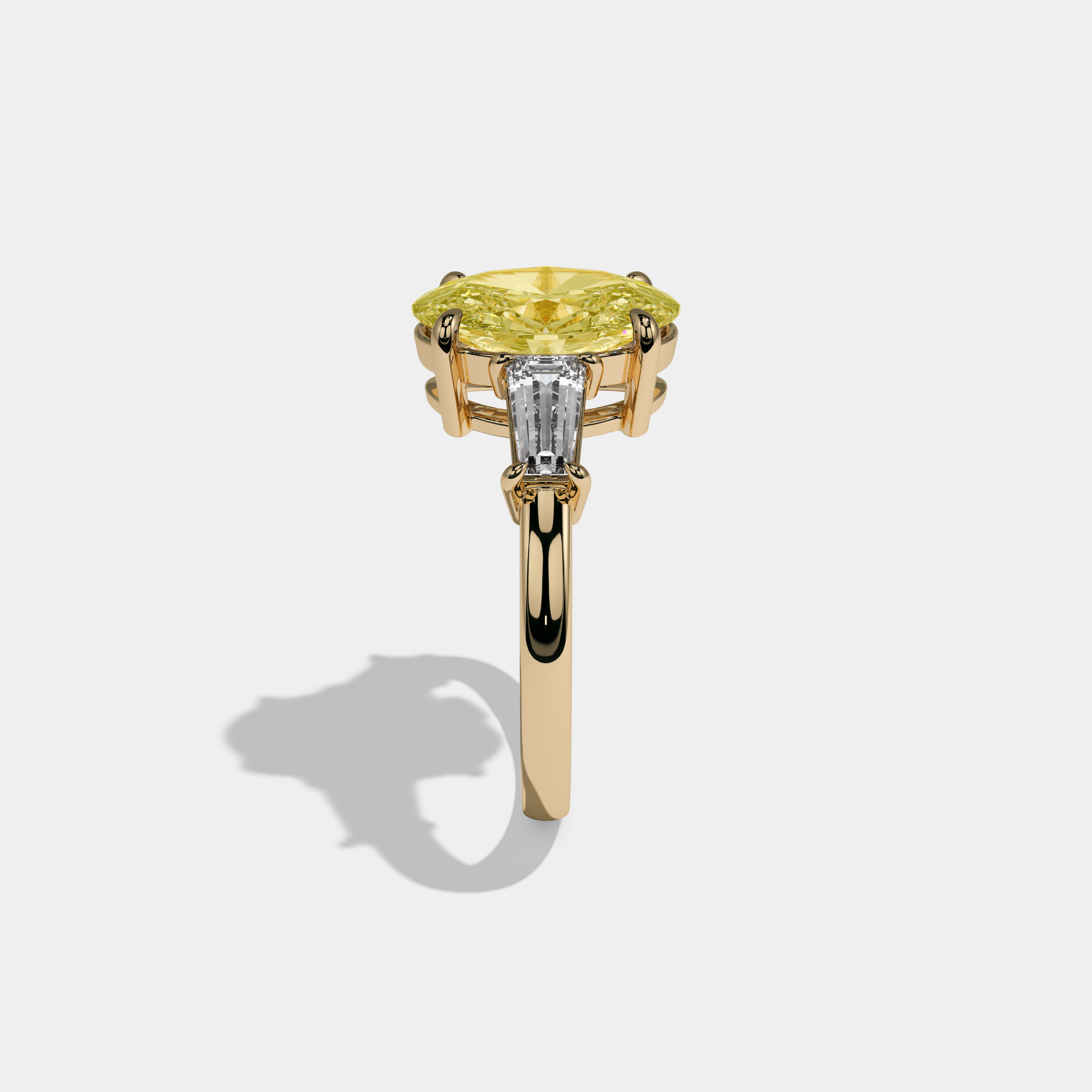 Victoria Fancy Yellow Oval Cut Diamond Plain Band Engagement Ring With Baguette Cut Sides 6ct 18K Yellow Gold