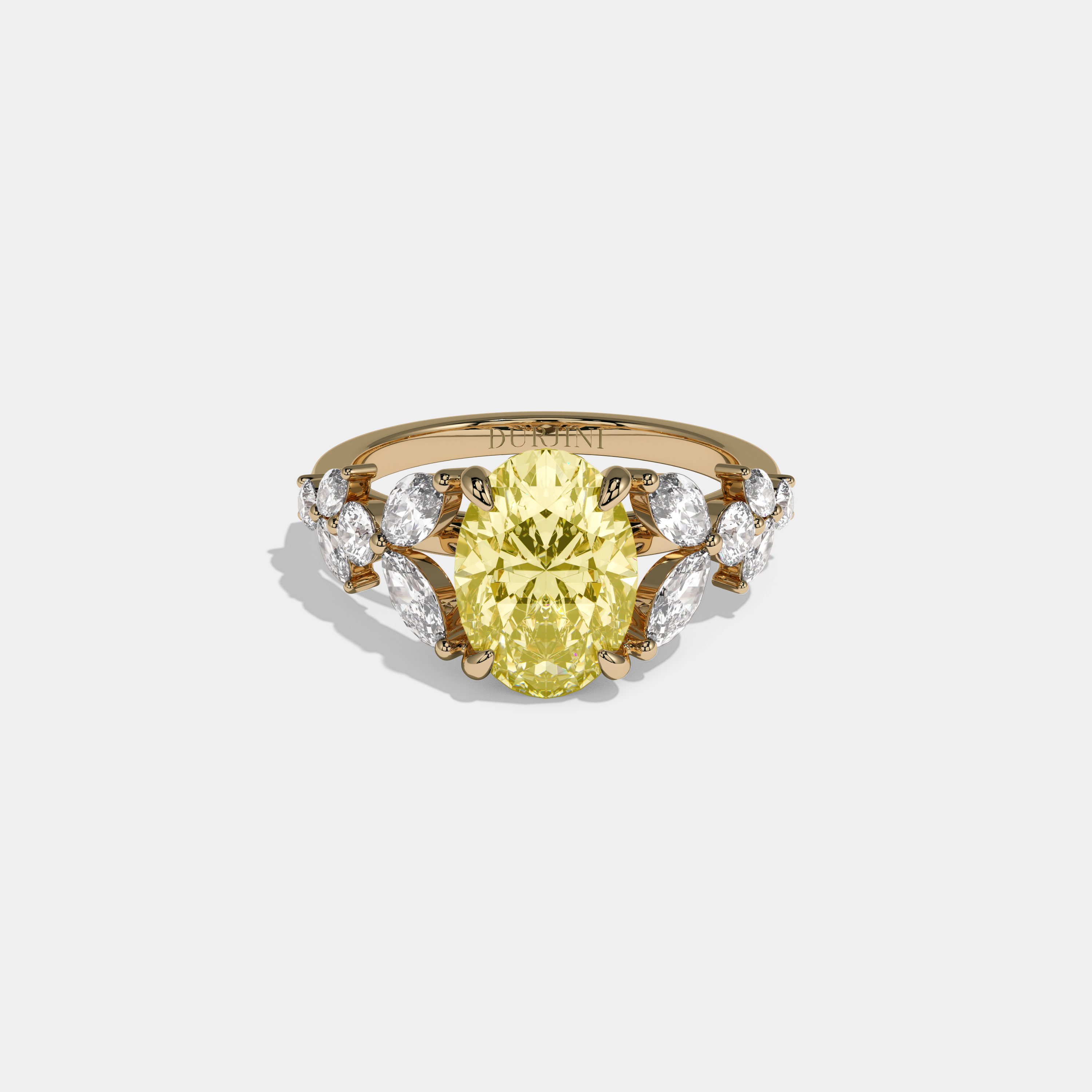 Victoria Fancy Yellow Oval Cut Diamond Plain Band Engagement Ring With Marquise Sides 6ct 18K Yellow Gold