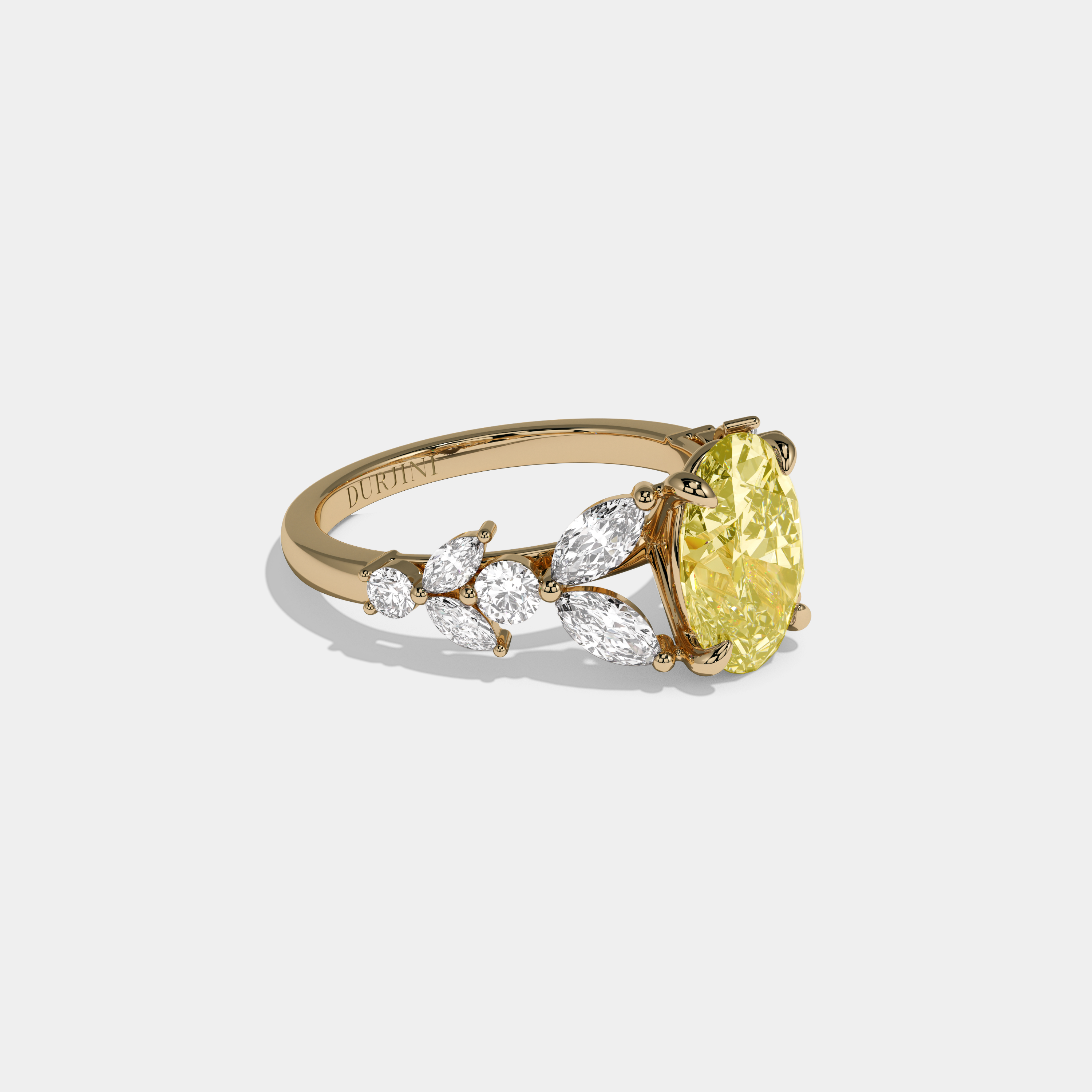 Victoria Fancy Yellow Oval Cut Diamond Plain Band Engagement Ring With Marquise Sides 6ct 18K Yellow Gold
