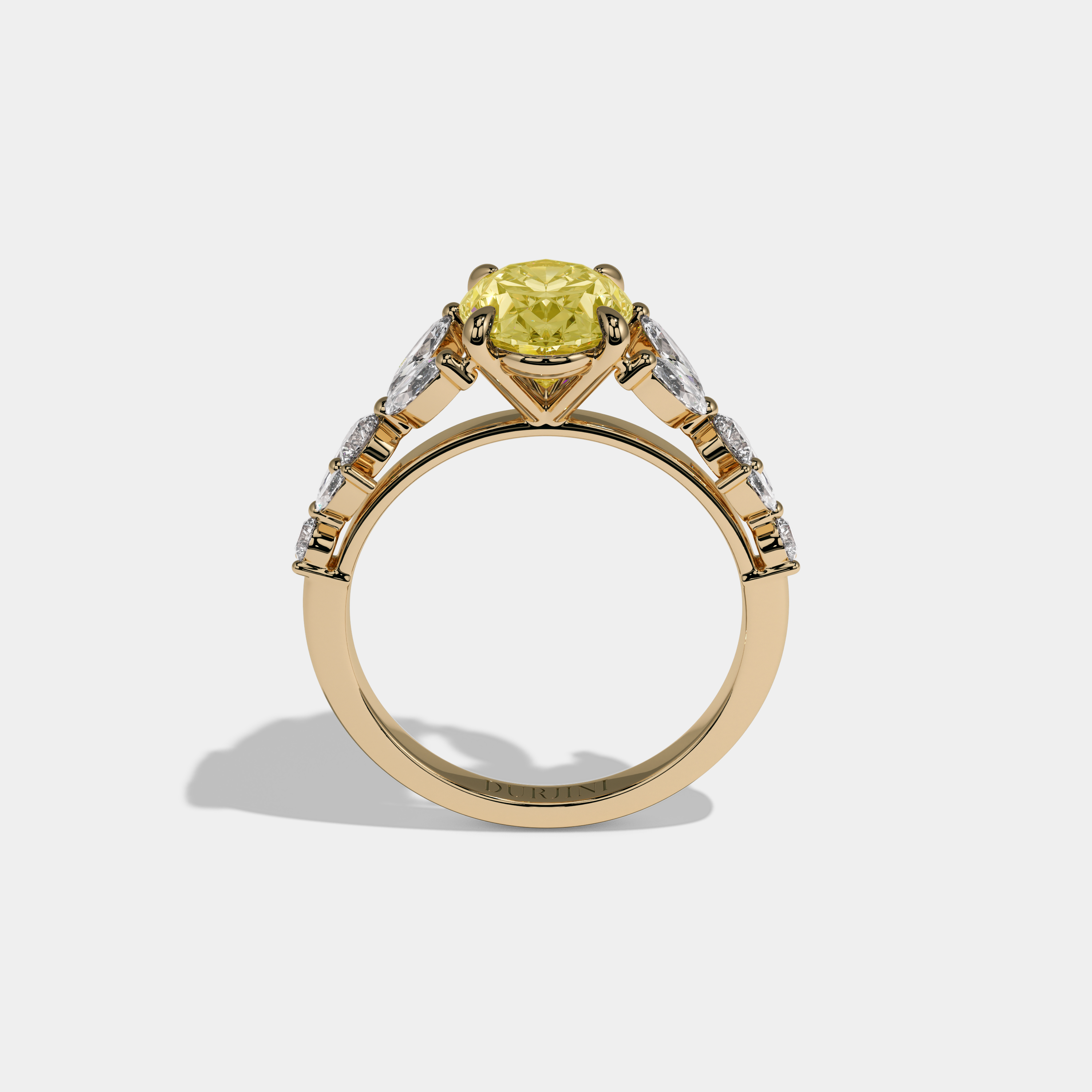 Victoria Fancy Yellow Oval Cut Diamond Plain Band Engagement Ring With Marquise Sides 6ct 18K Yellow Gold