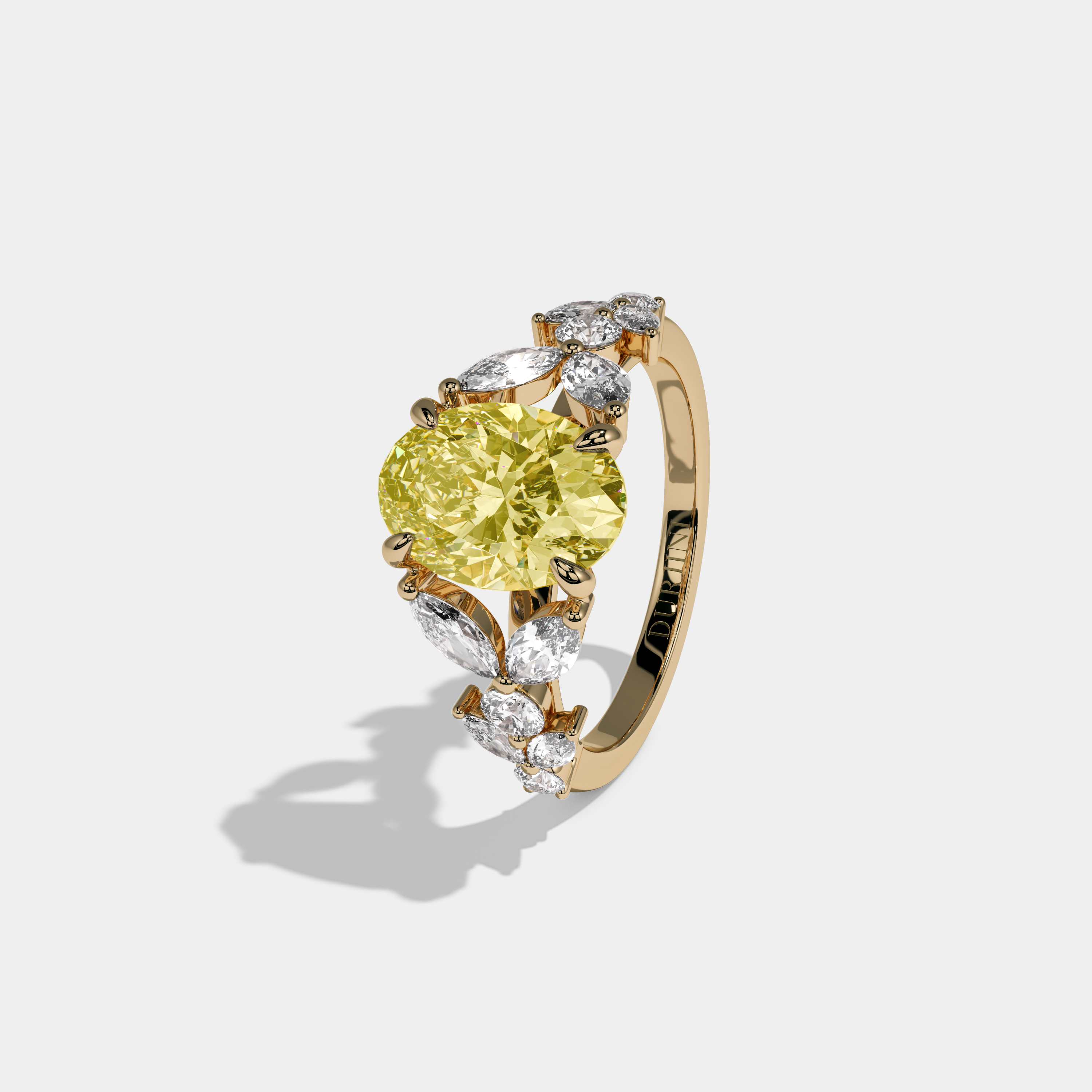 Victoria Fancy Yellow Oval Cut Diamond Plain Band Engagement Ring With Marquise Sides 6ct 18K Yellow Gold
