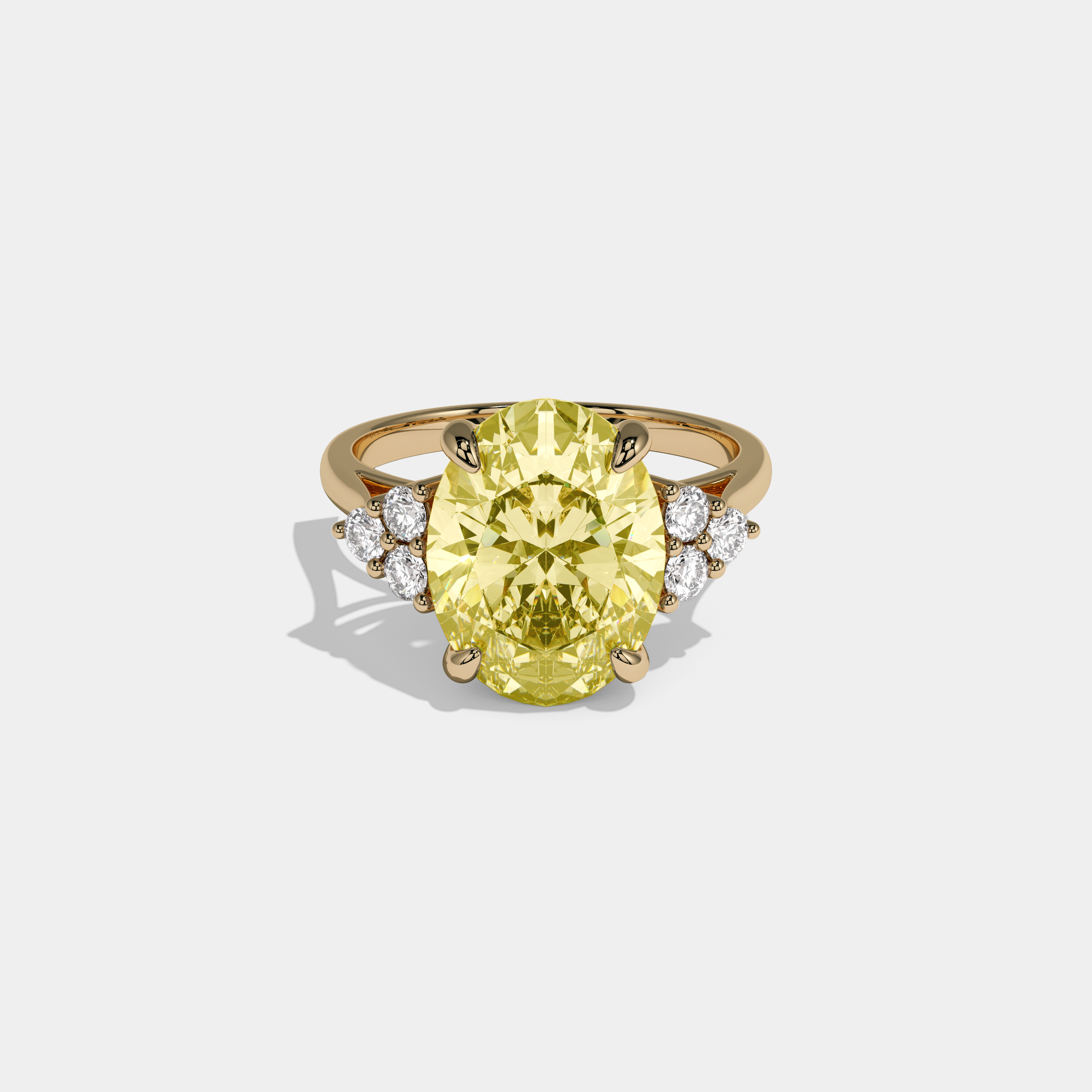 Victoria Fancy Yellow Oval Cut Diamond Plain Band Engagement Ring With Round Sides 6ct 18K Yellow Gold