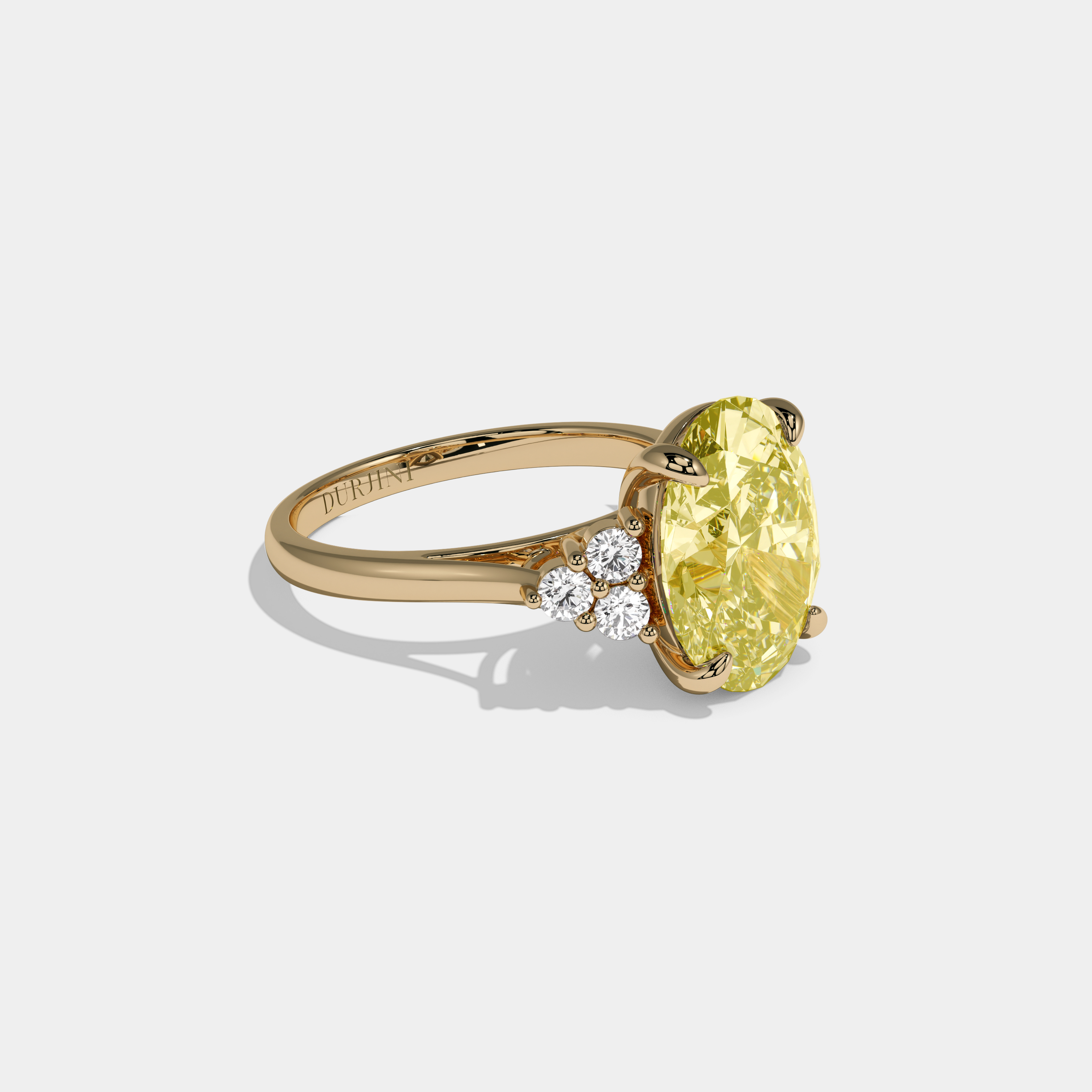 Victoria Fancy Yellow Oval Cut Diamond Plain Band Engagement Ring With Round Sides 6ct 18K Yellow Gold