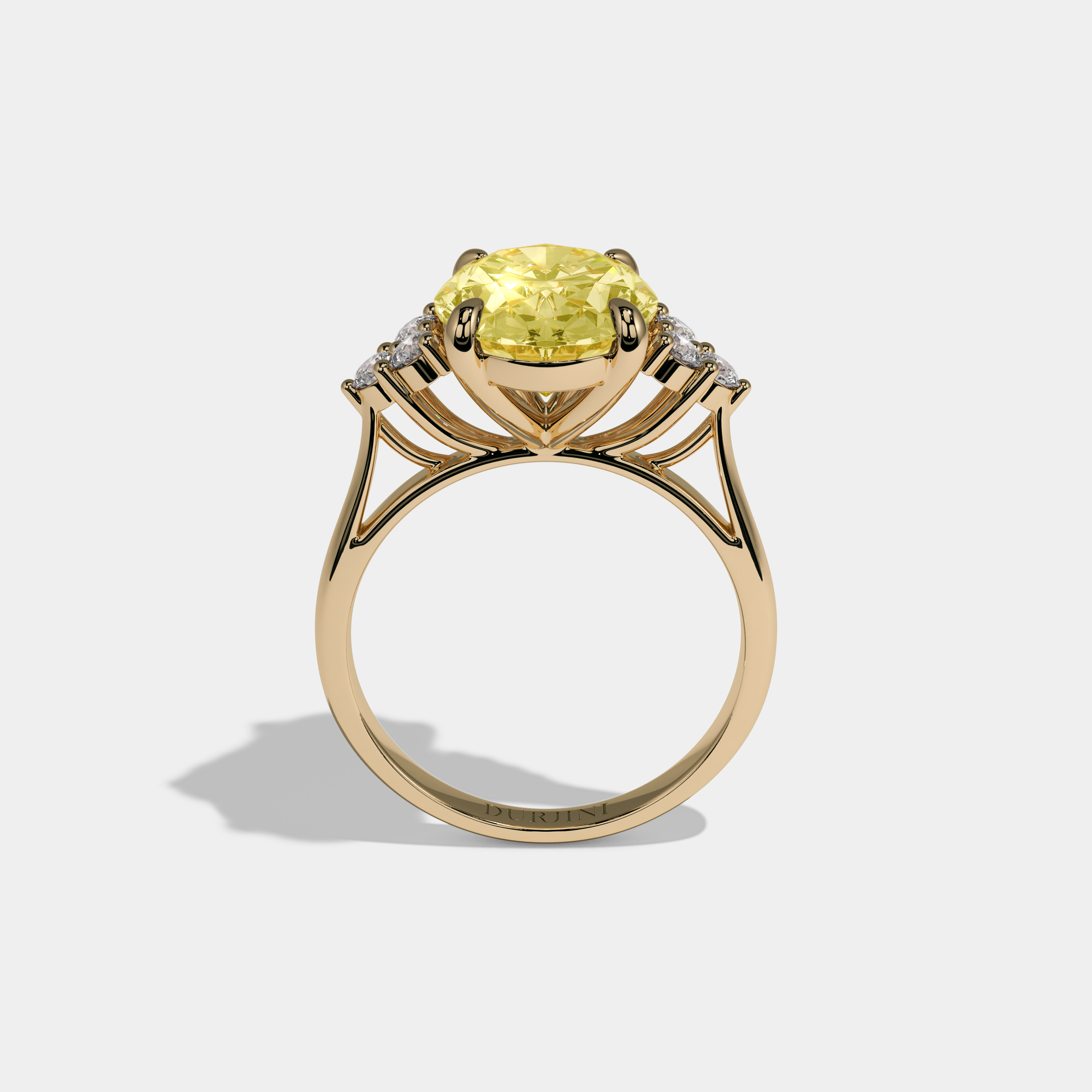 Victoria Fancy Yellow Oval Cut Diamond Plain Band Engagement Ring With Round Sides 6ct 18K Yellow Gold