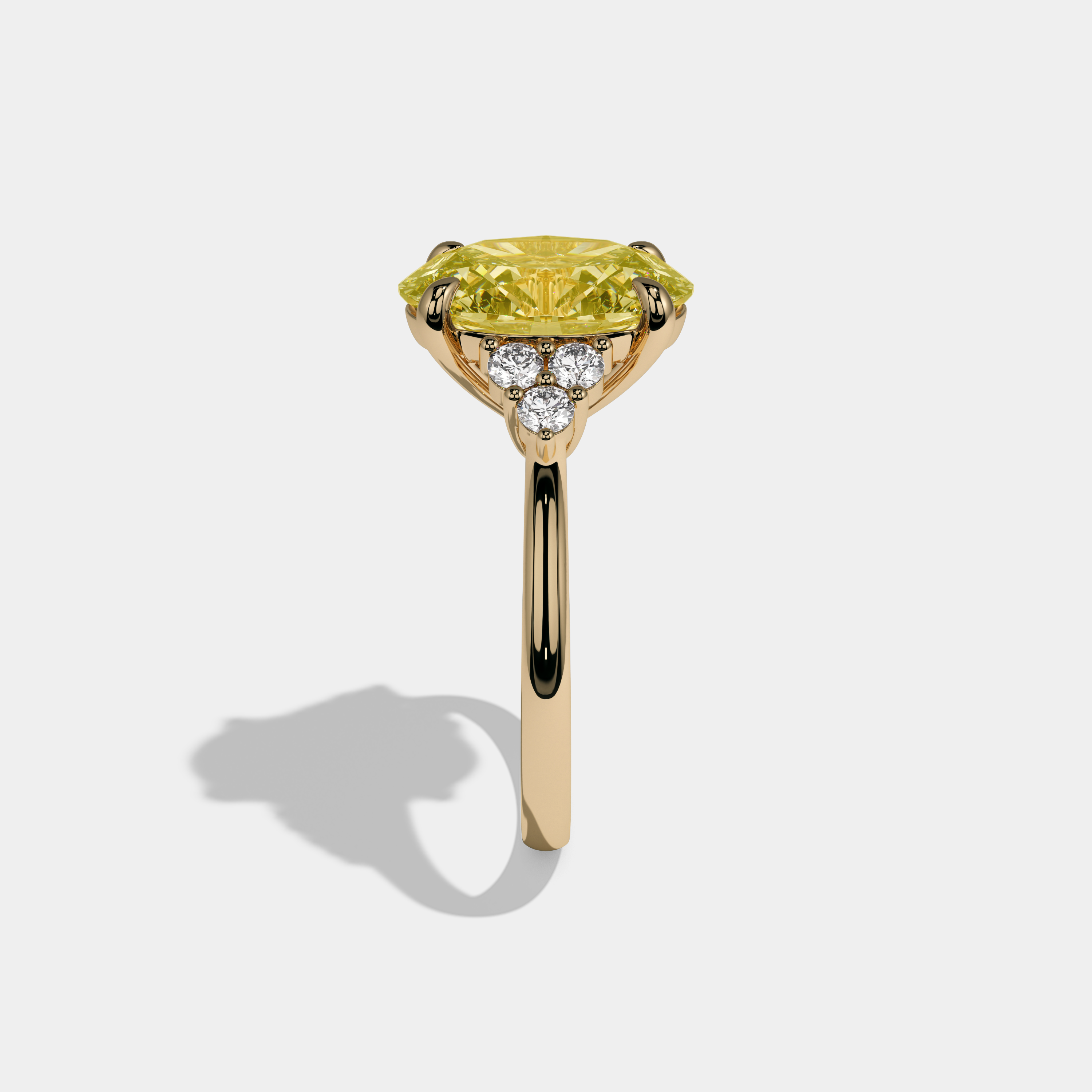 Victoria Fancy Yellow Oval Cut Diamond Plain Band Engagement Ring With Round Sides 6ct 18K Yellow Gold