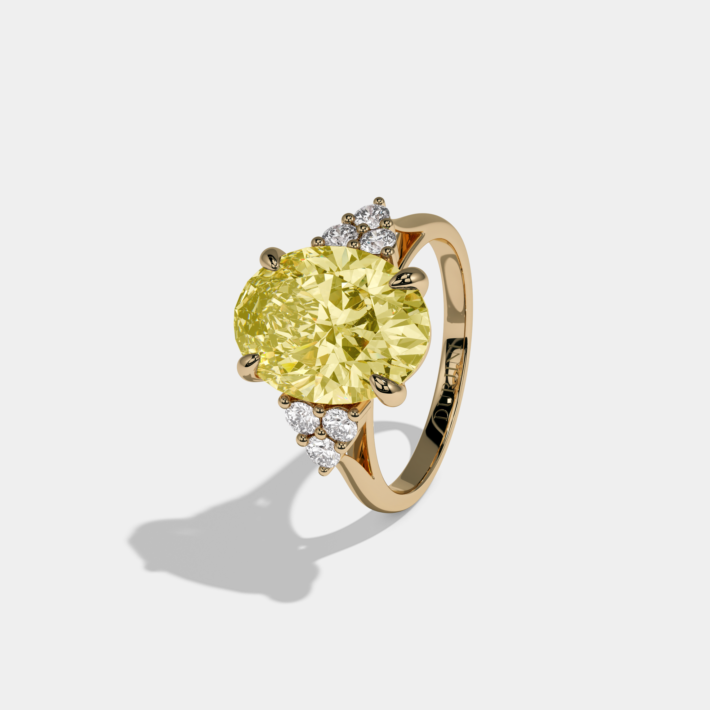 Victoria Fancy Yellow Oval Cut Diamond Plain Band Engagement Ring With Round Sides 6ct 18K Yellow Gold