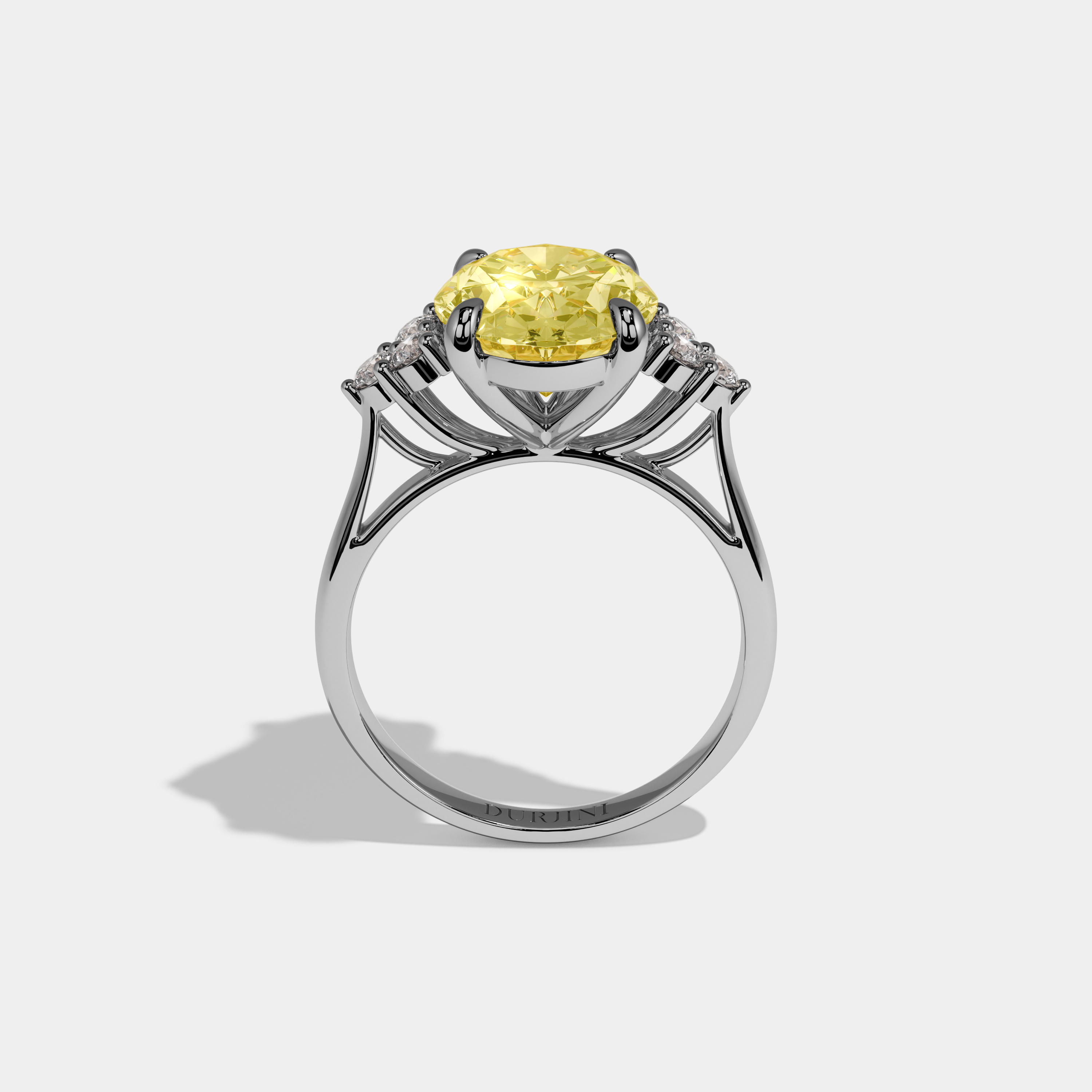 Ivy Fancy Yellow Oval Cut Diamond Plain Band Engagement Ring With Round Sides 6ct 18k White Gold