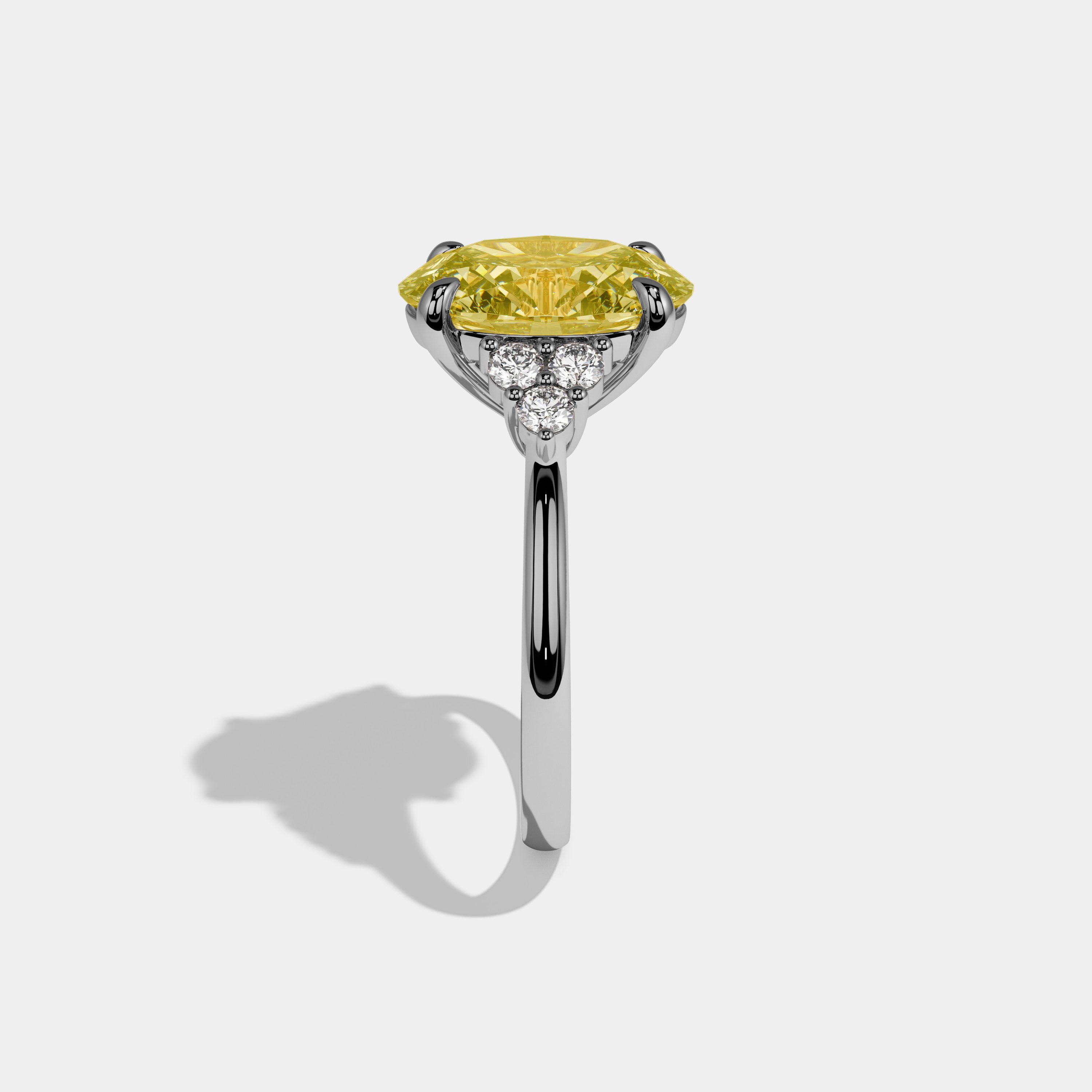 Ivy Fancy Yellow Oval Cut Diamond Plain Band Engagement Ring With Round Sides 6ct 18k White Gold