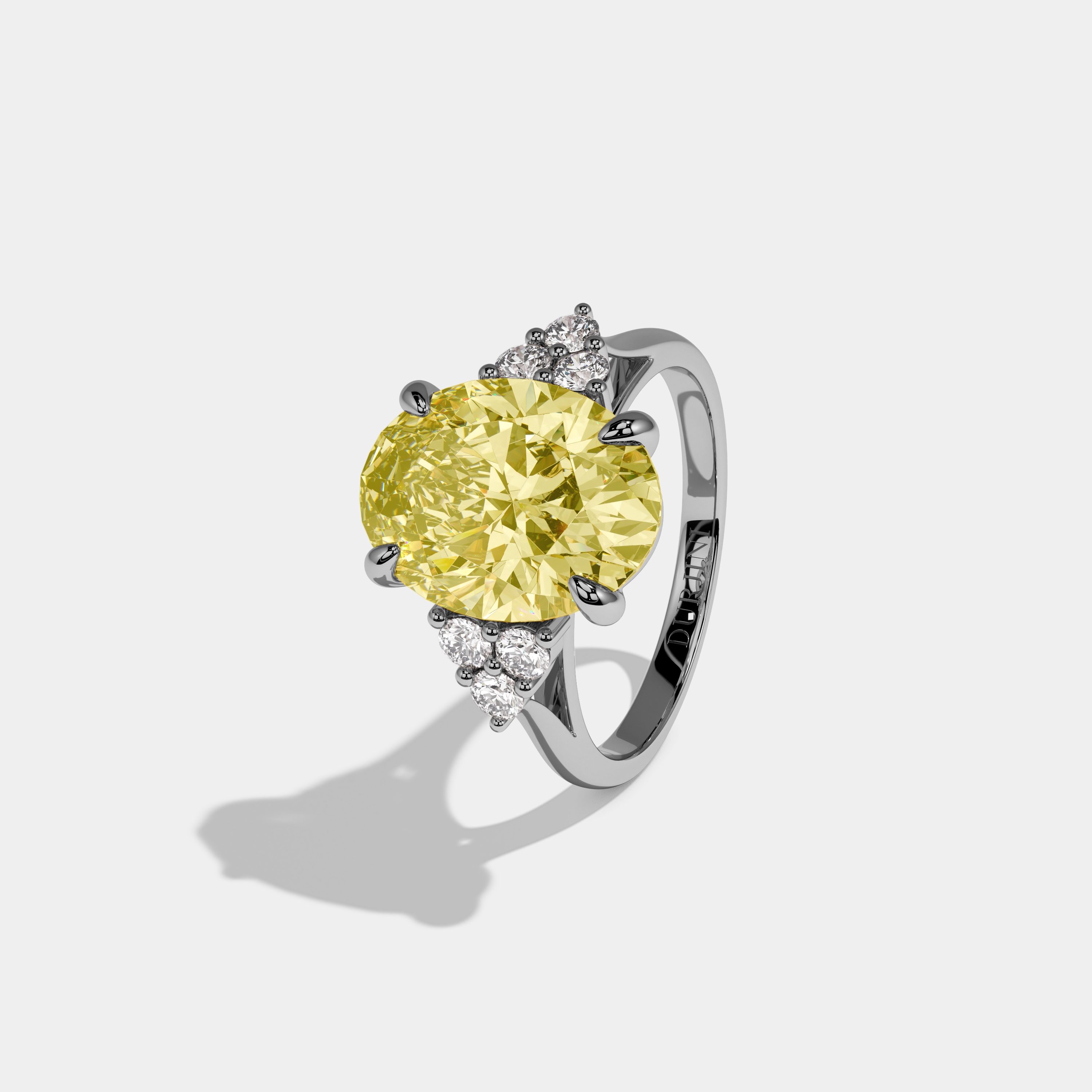 Ivy Fancy Yellow Oval Cut Diamond Plain Band Engagement Ring With Round Sides 6ct 18k White Gold