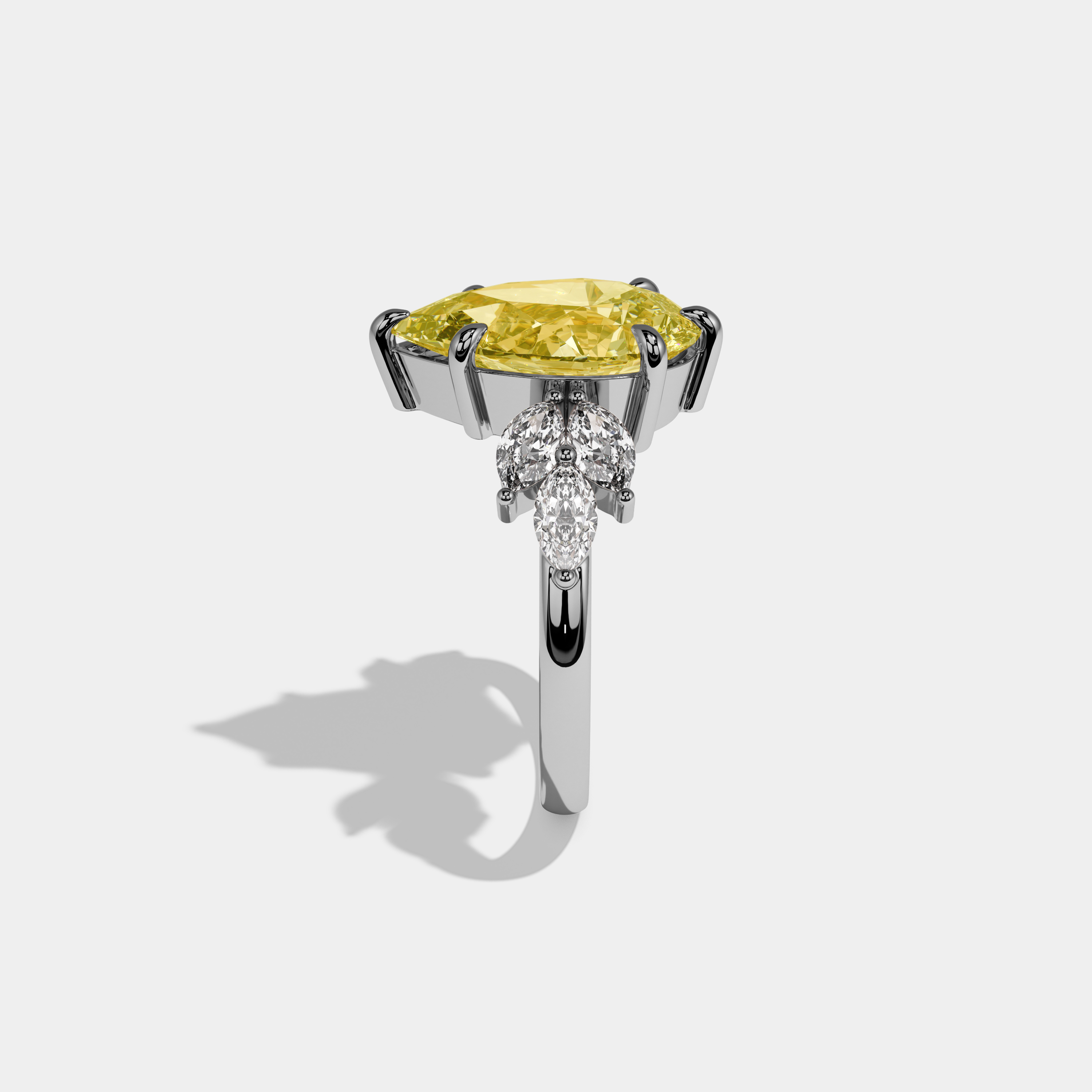 Freya Fancy Yellow Pear Cut Diamond Plain Band With Marquise Cut Sides Engagement Ring 7ct 18K White Gold