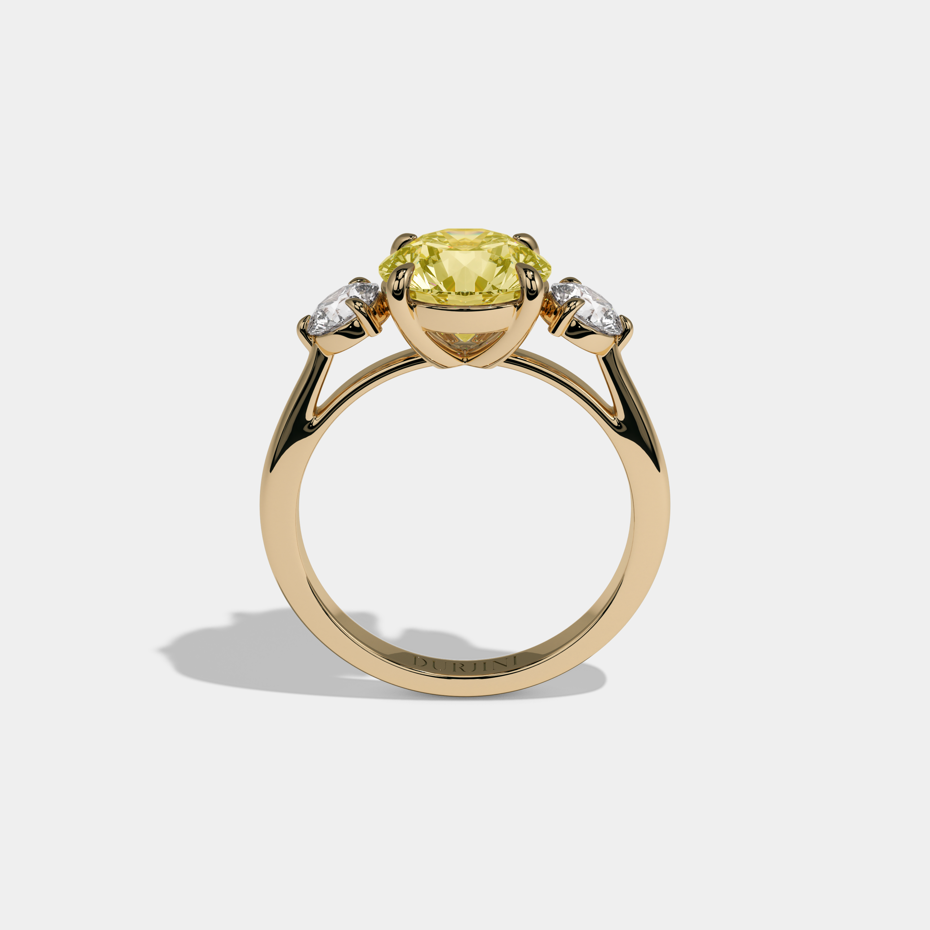 Victoria Fancy Yellow Round Brilliant Cut Diamond Plain Band With Round Cut Sides Engagement Ring 7ct 18K Yellow Gold