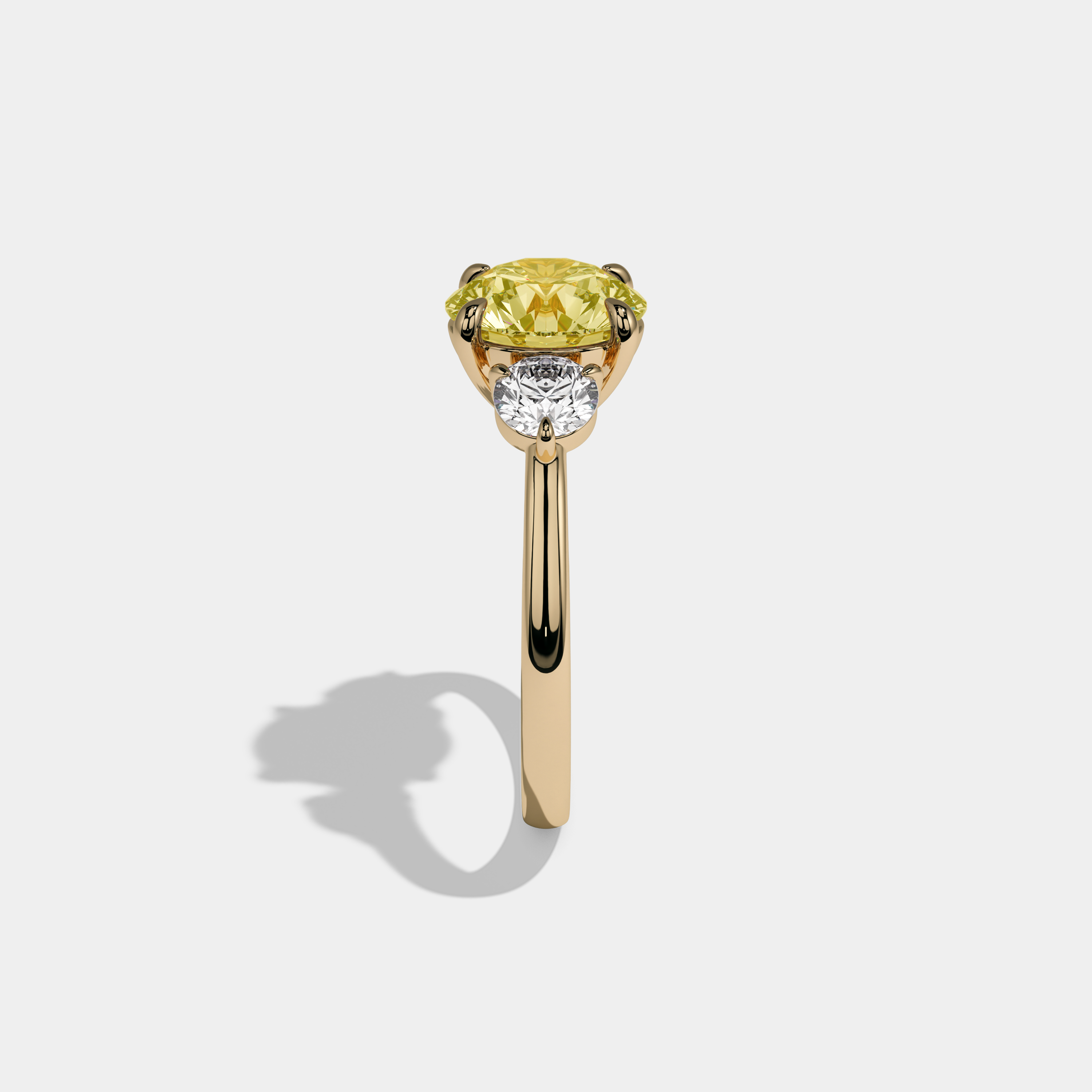 Victoria Fancy Yellow Round Brilliant Cut Diamond Plain Band With Round Cut Sides Engagement Ring 7ct 18K Yellow Gold