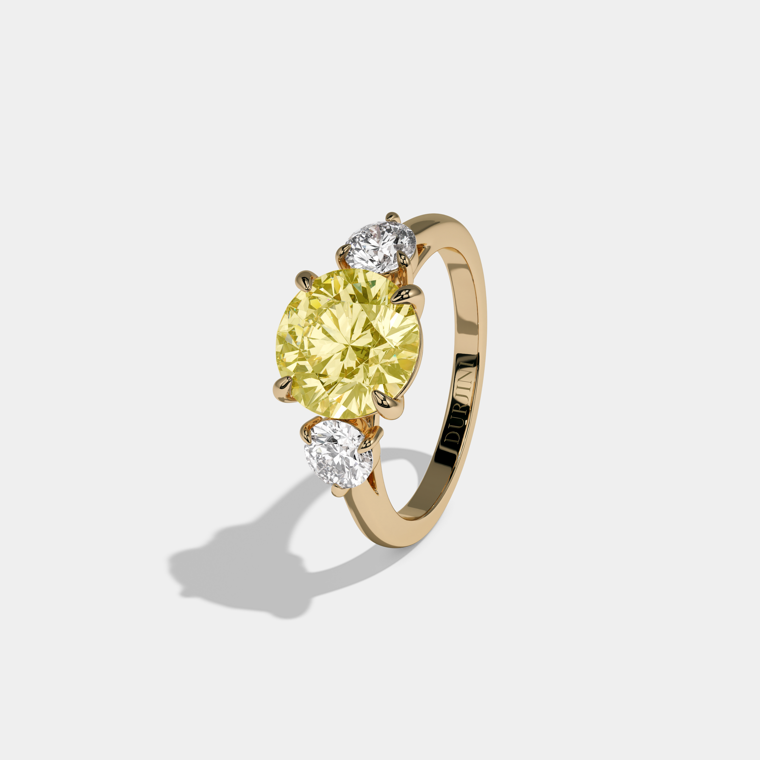 Victoria Fancy Yellow Round Brilliant Cut Diamond Plain Band With Round Cut Sides Engagement Ring 7ct 18K Yellow Gold