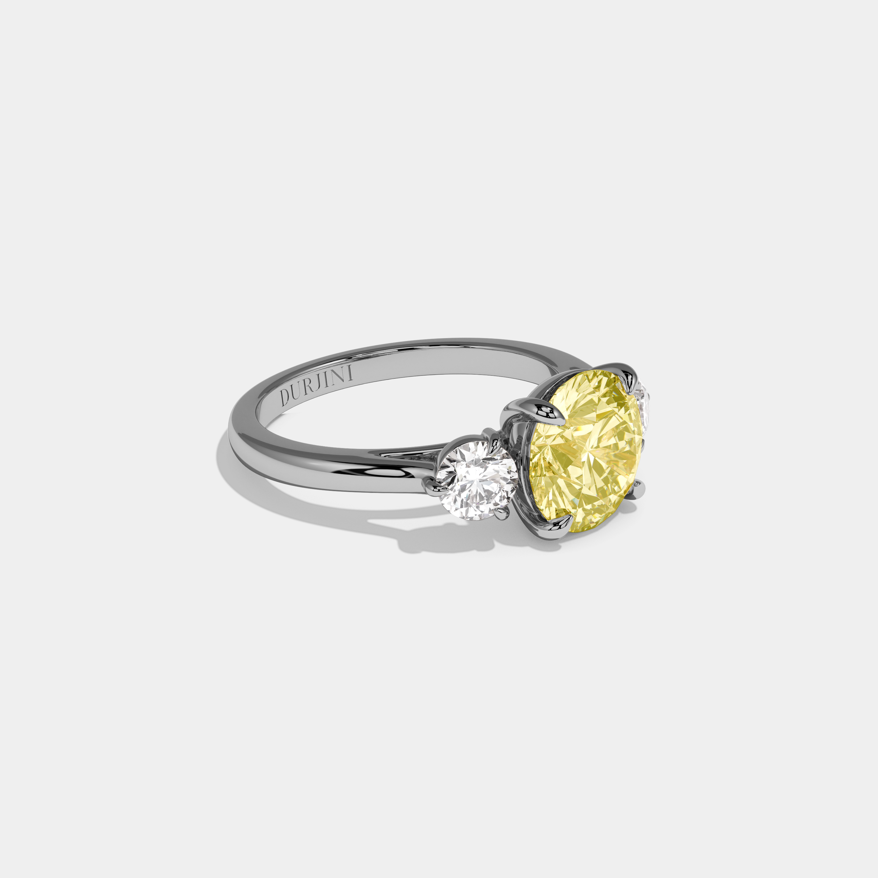 Rosie Fancy Yellow Round Brilliant Cut Diamond Plain Band With Round Cut Sides Engagement Ring 7ct 18K White Gold