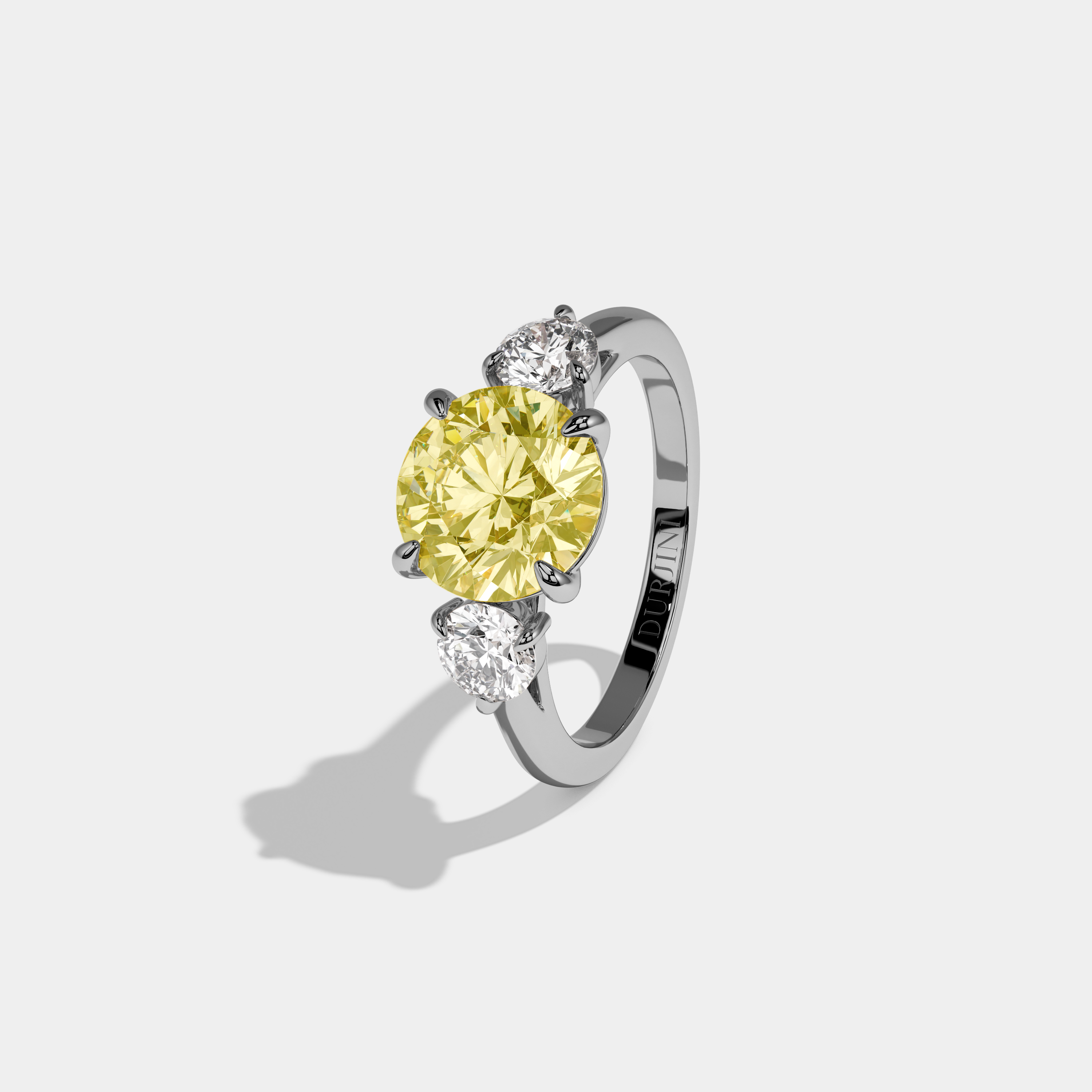 Rosie Fancy Yellow Round Brilliant Cut Diamond Plain Band With Round Cut Sides Engagement Ring 7ct 18K White Gold