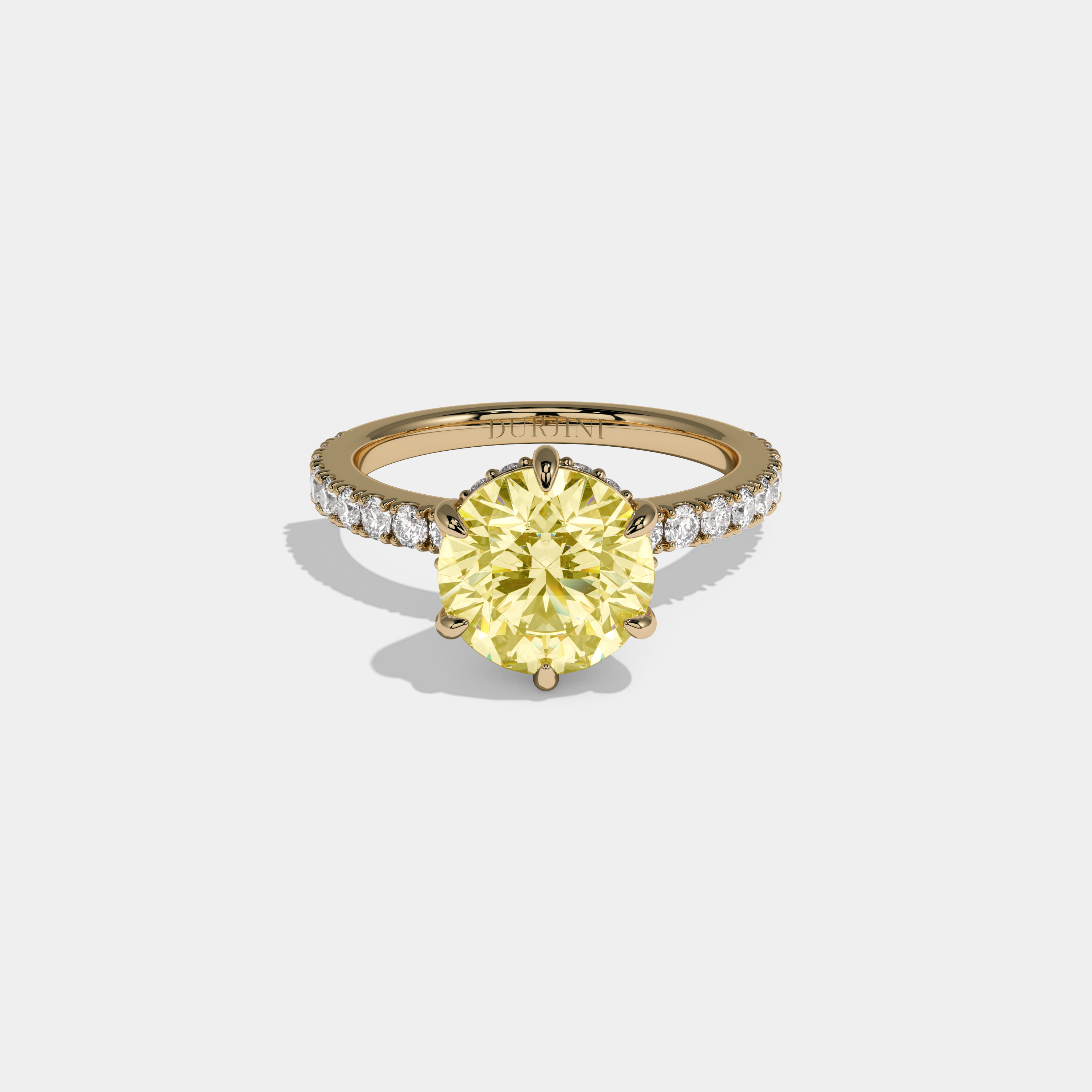 Victoria Fancy Yellow Round Brilliant Cut Diamond Band Engagement Ring 6ct 18K Yellow Gold