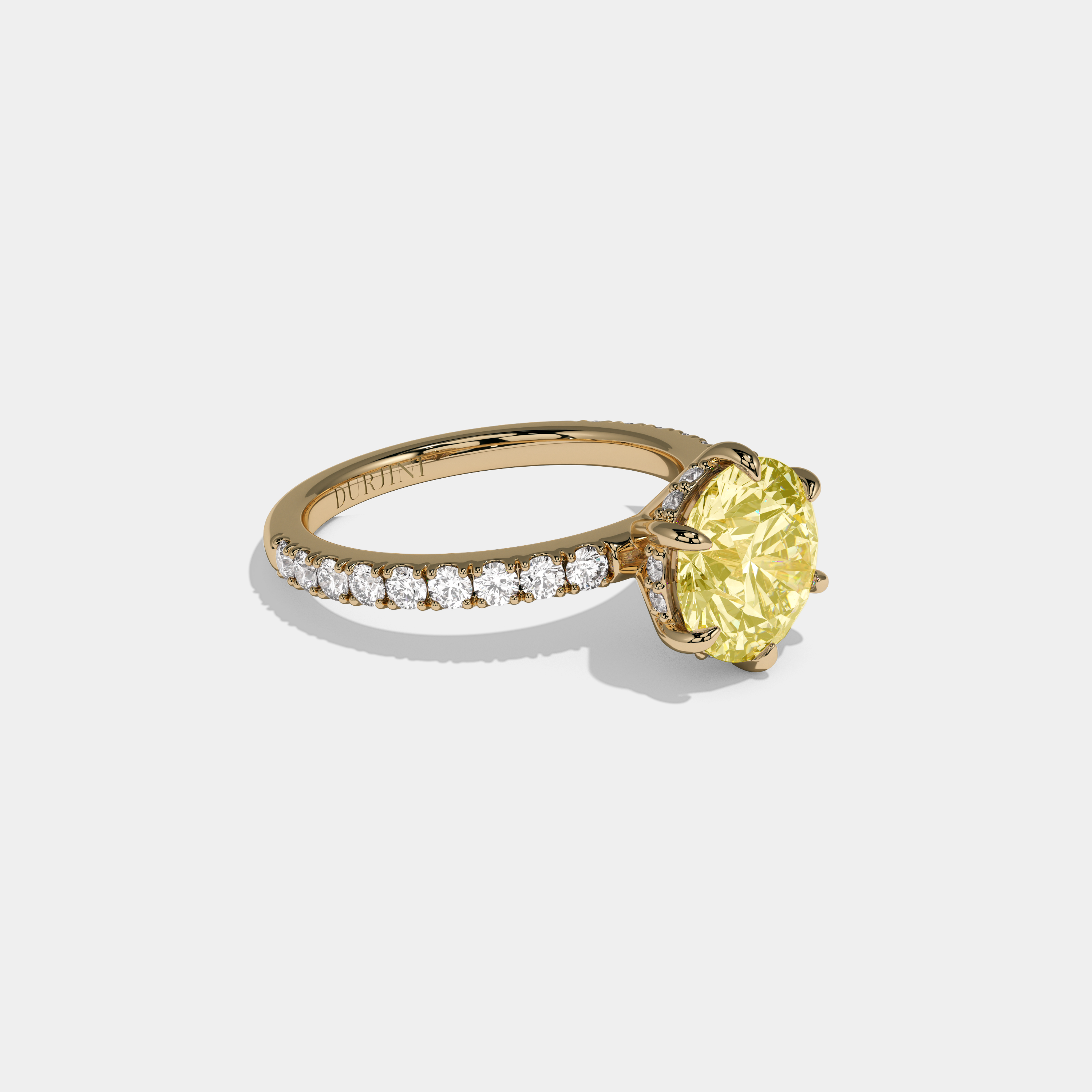 Victoria Fancy Yellow Round Brilliant Cut Diamond Band Engagement Ring 6ct 18K Yellow Gold