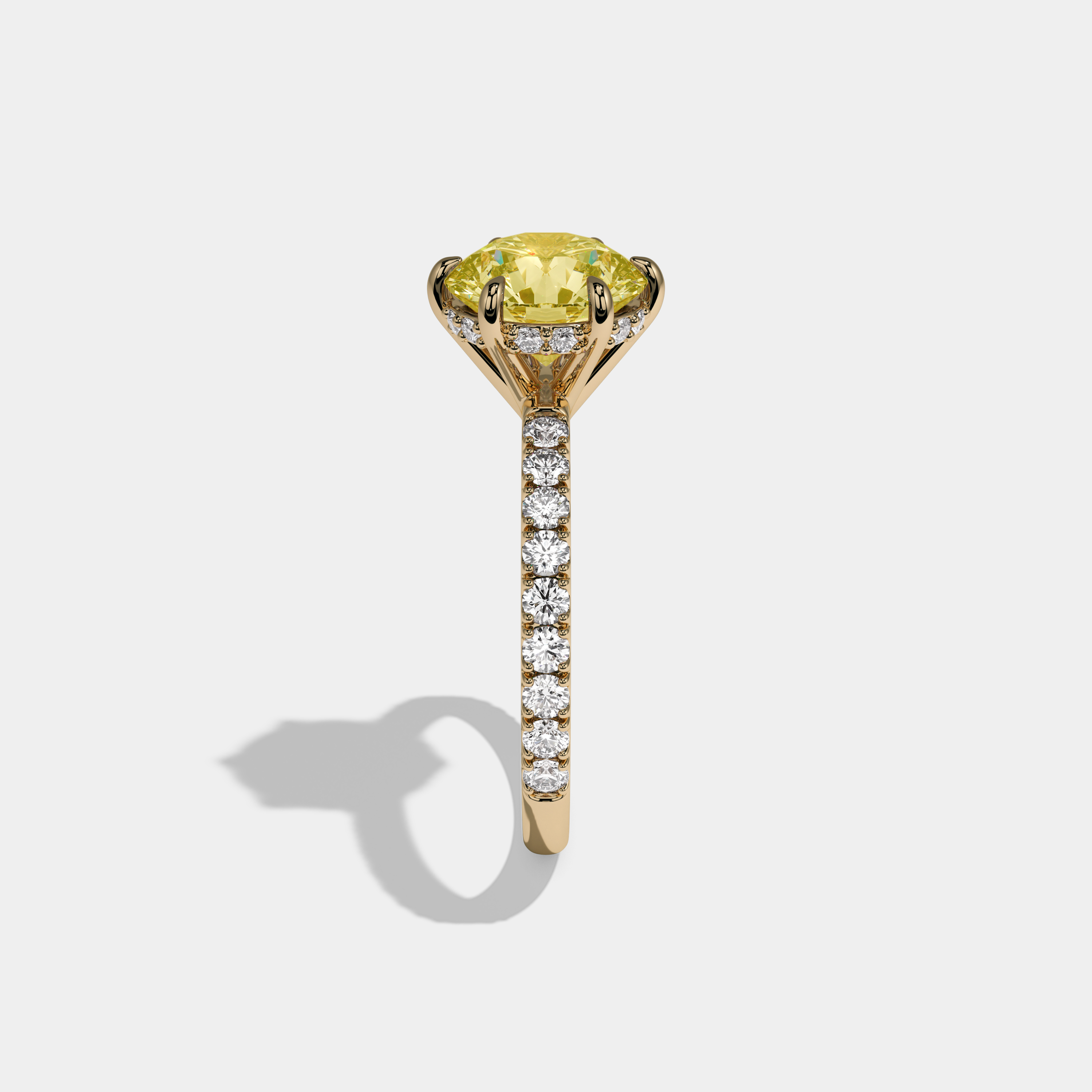 Victoria Fancy Yellow Round Brilliant Cut Diamond Band Engagement Ring 6ct 18K Yellow Gold