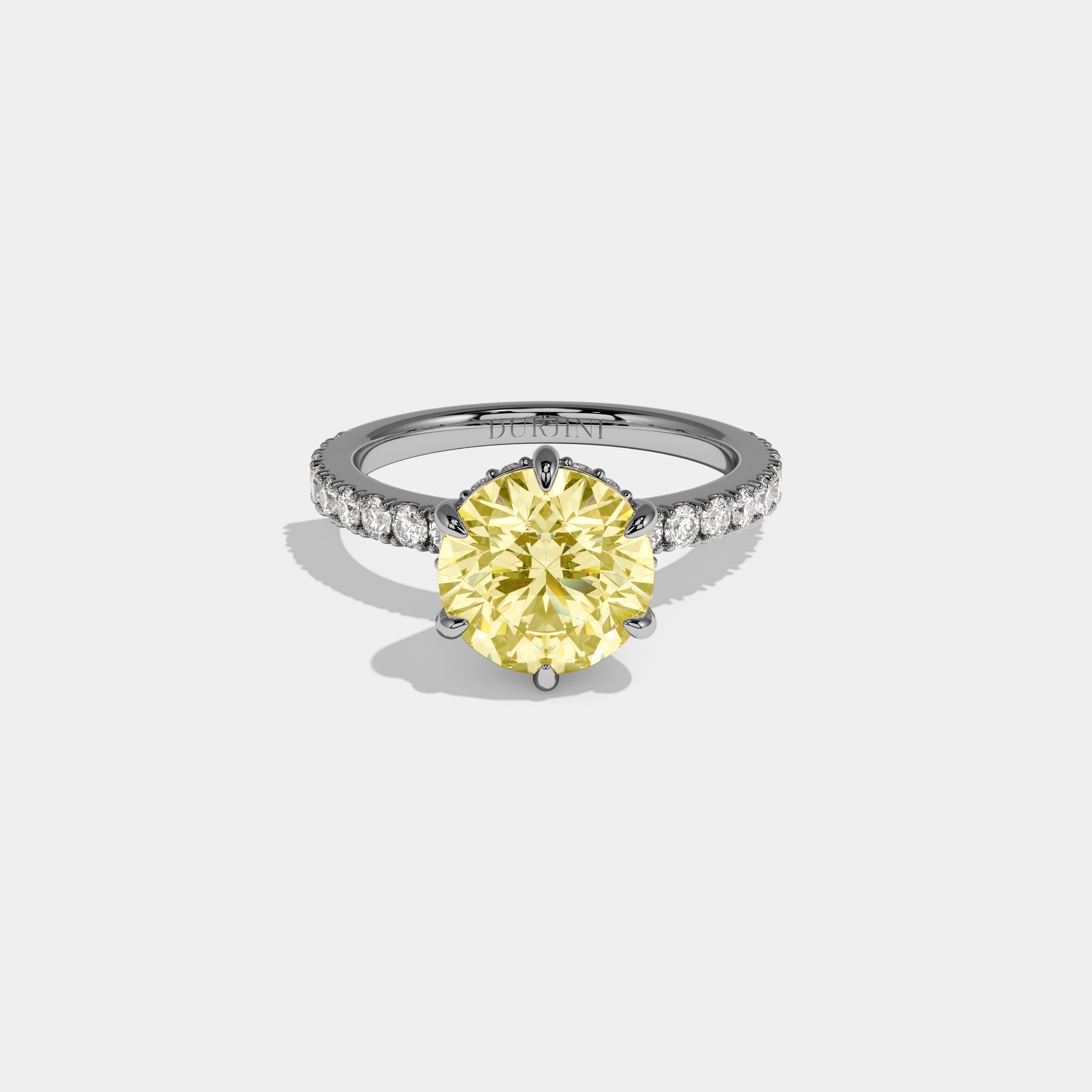 Lailah Fancy Yellow Round Brilliant Cut Diamond Band Engagement Ring 6ct 18K White Gold