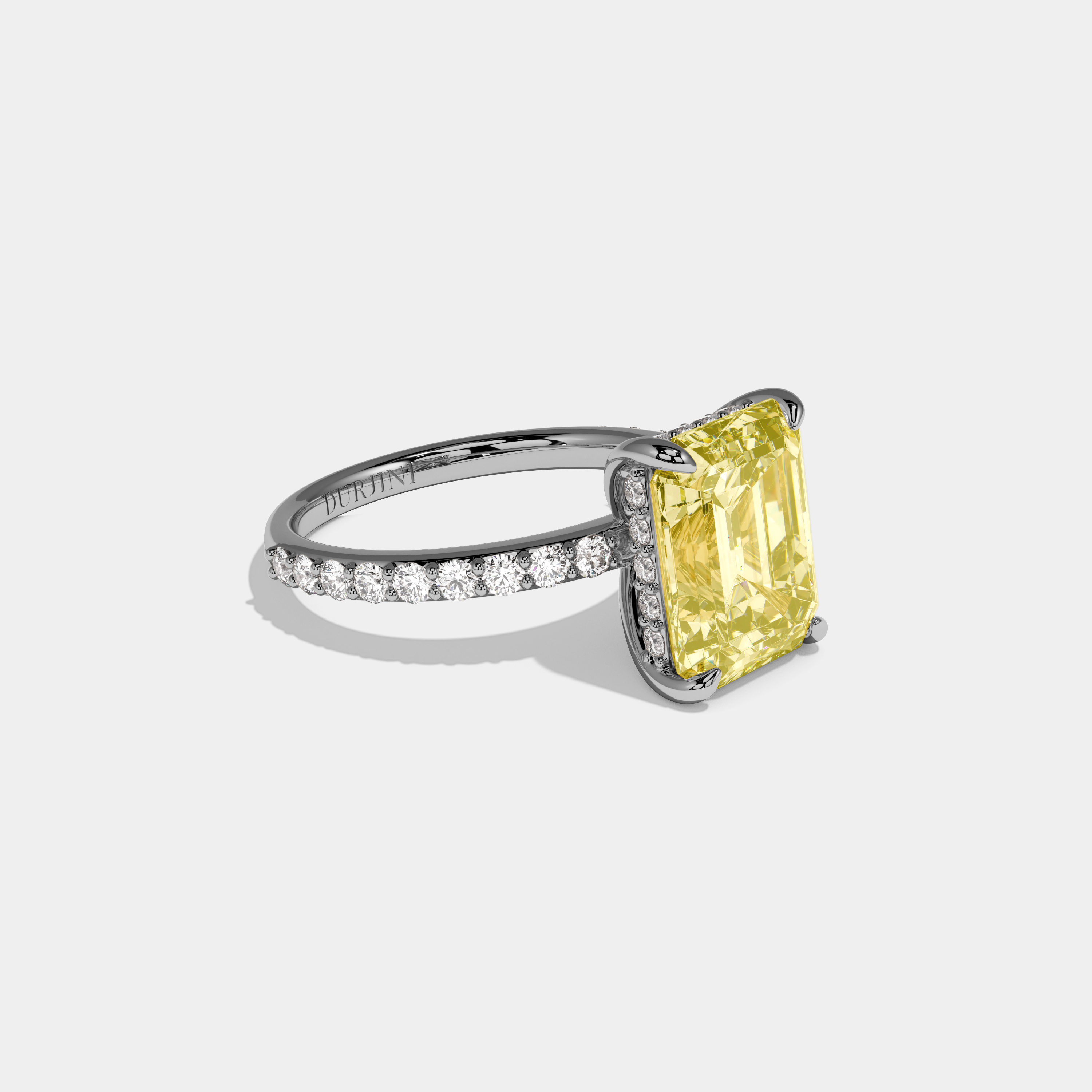 Emily Fancy Yellow Emerald Cut Diamond Band Engagement Ring 6ct 18K White Gold