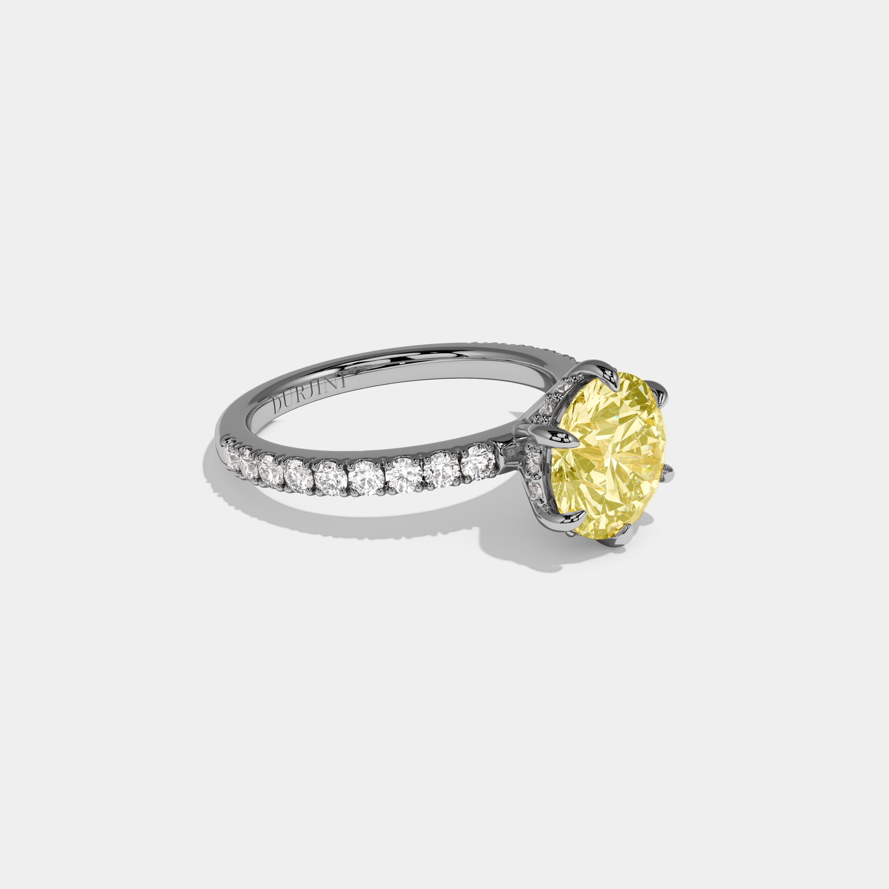 Lailah Fancy Yellow Round Brilliant Cut Diamond Band Engagement Ring 6ct 18K White Gold